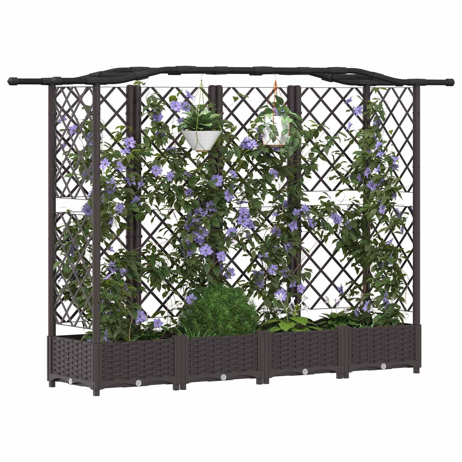 vidaXL Hochbeet mit Rankgitter und Dach Braun 203,5 x 40 x 125 cm PP