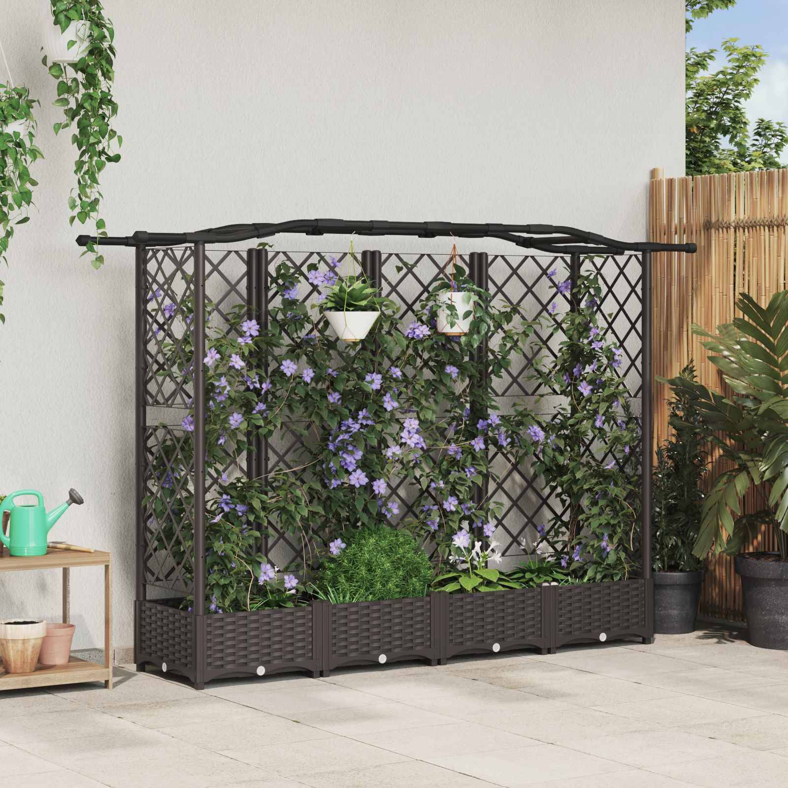vidaXL Hochbeet mit Rankgitter und Dach Braun 203,5 x 40 x 125 cm PP