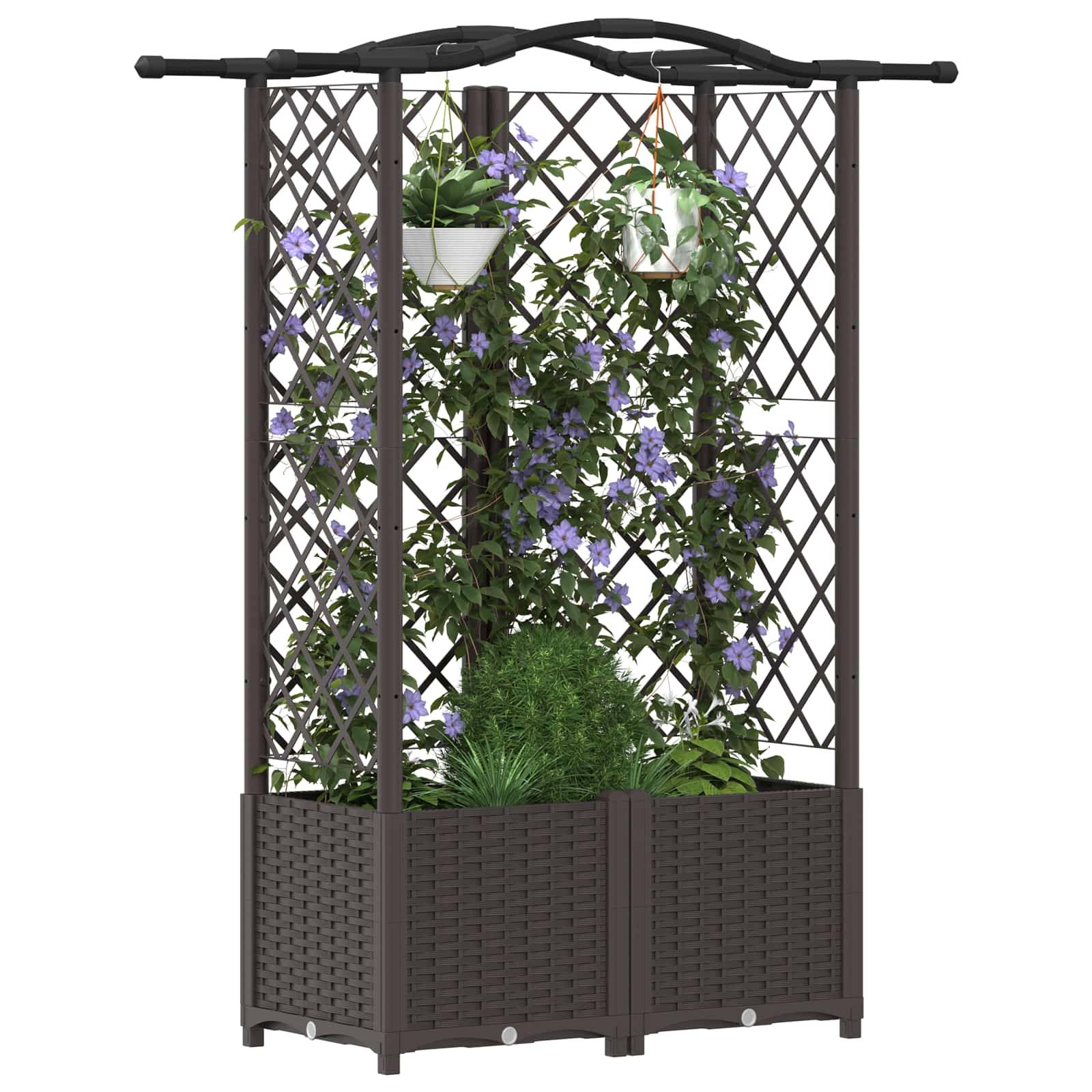 vidaXL Hochbeet mit Rankgitter und Dach Braun 122 x 40 x 141 cm PP