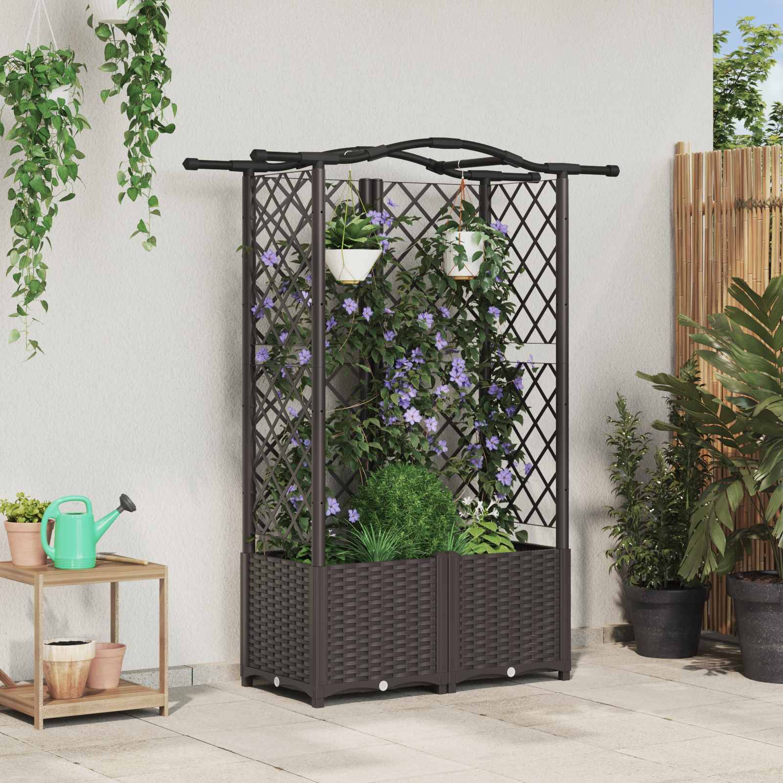 vidaXL Hochbeet mit Rankgitter und Dach Braun 122 x 40 x 141 cm PP