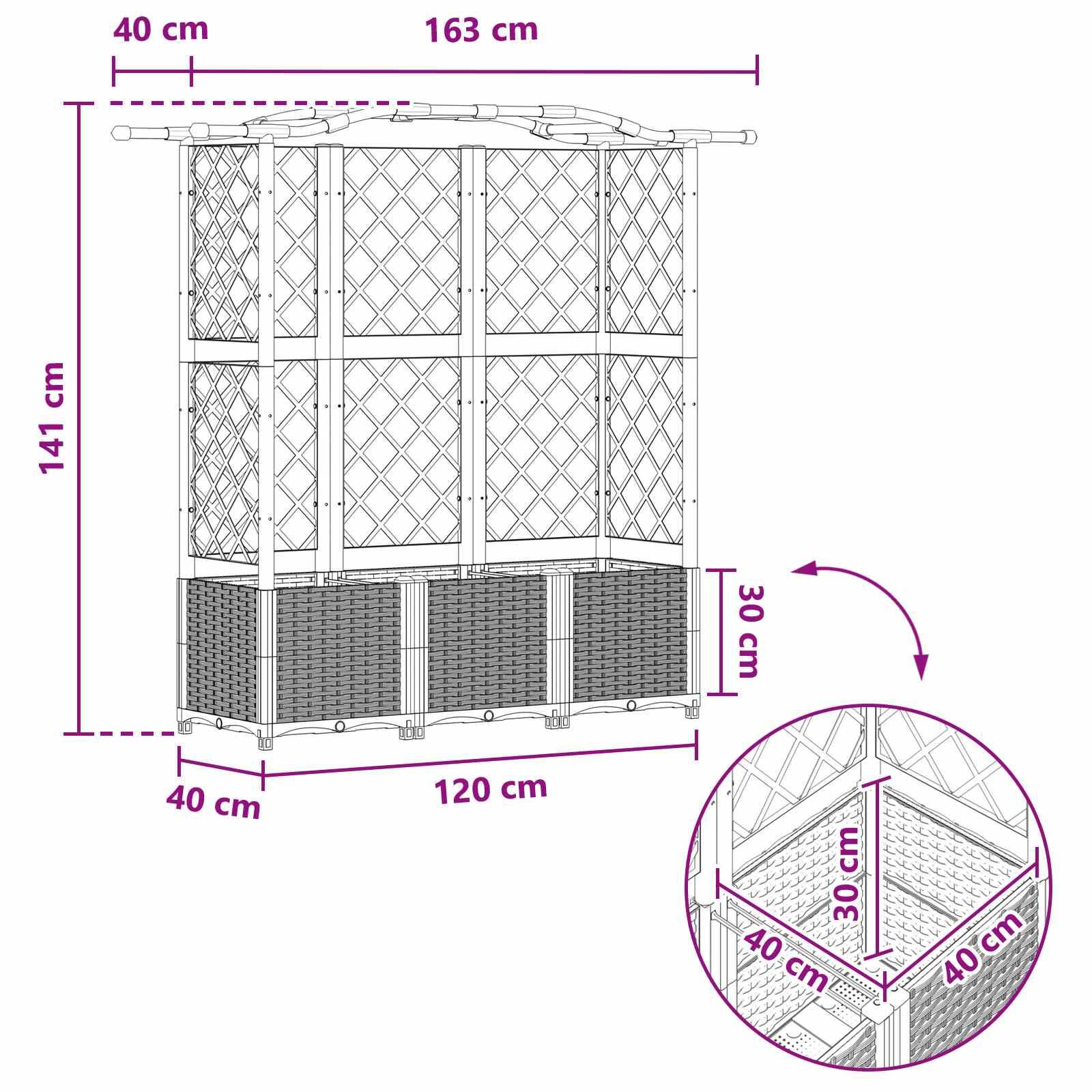 vidaXL Hochbeet mit Rankgitter und Dach Braun 163 x 40 x 141 cm PP
