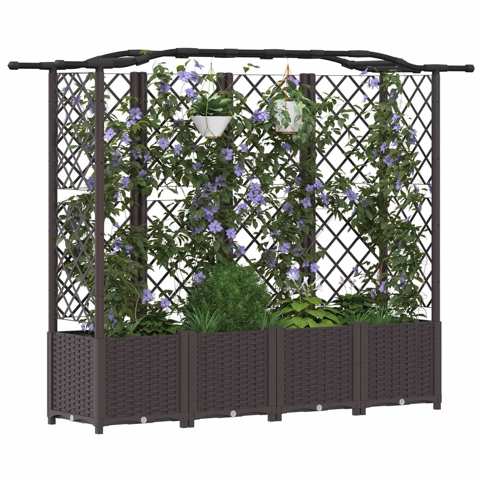 vidaXL Hochbeet mit Rankgitter und Dach Braun 204 x 40 x 141 cm PP