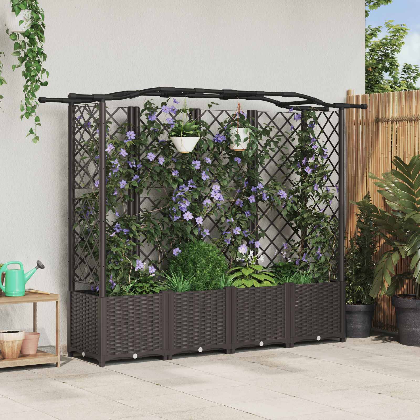 vidaXL Hochbeet mit Rankgitter und Dach Braun 204 x 40 x 141 cm PP