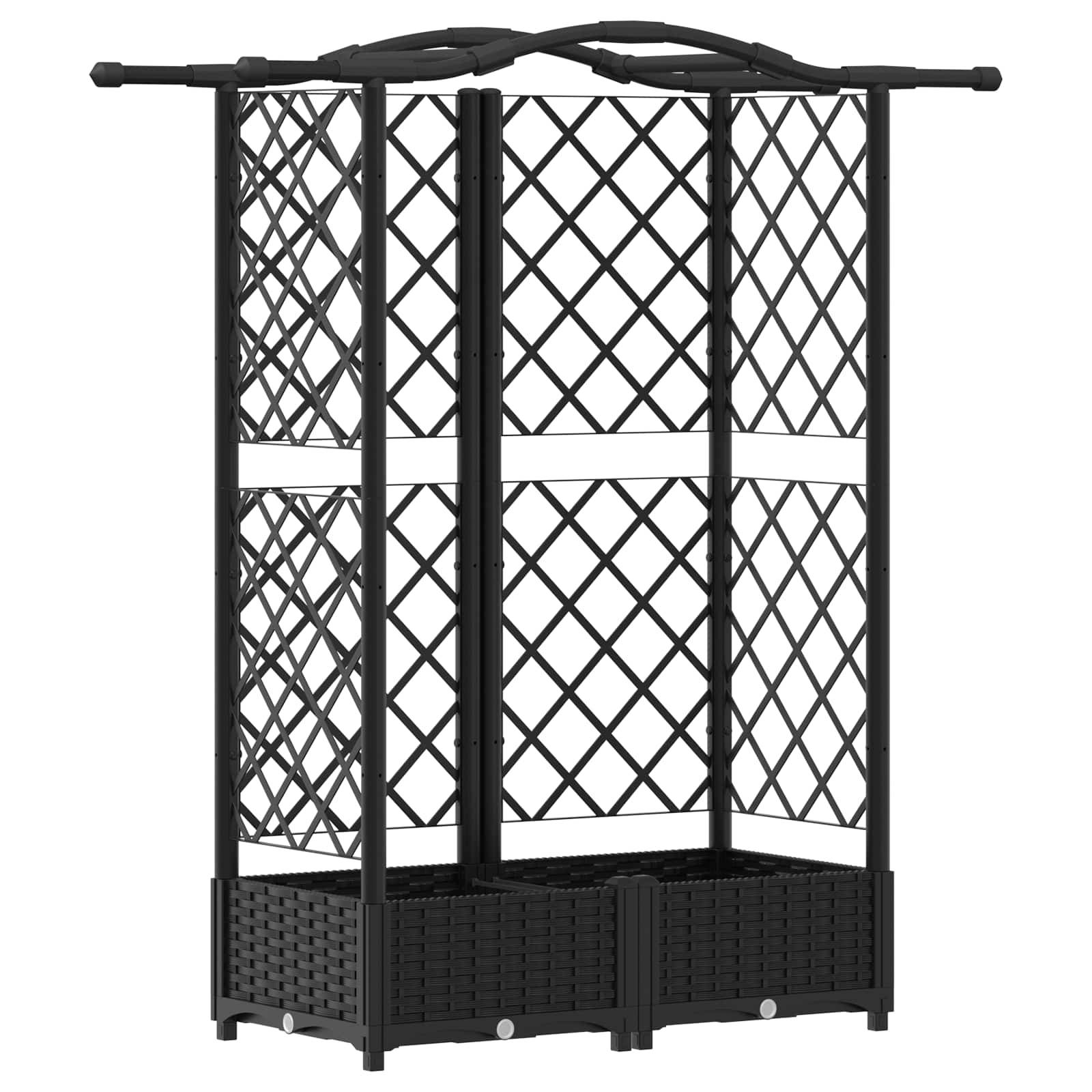 vidaXL Hochbeet mit Rankgitter und Dach Schwarz 124 x 40 x 126 cm PP