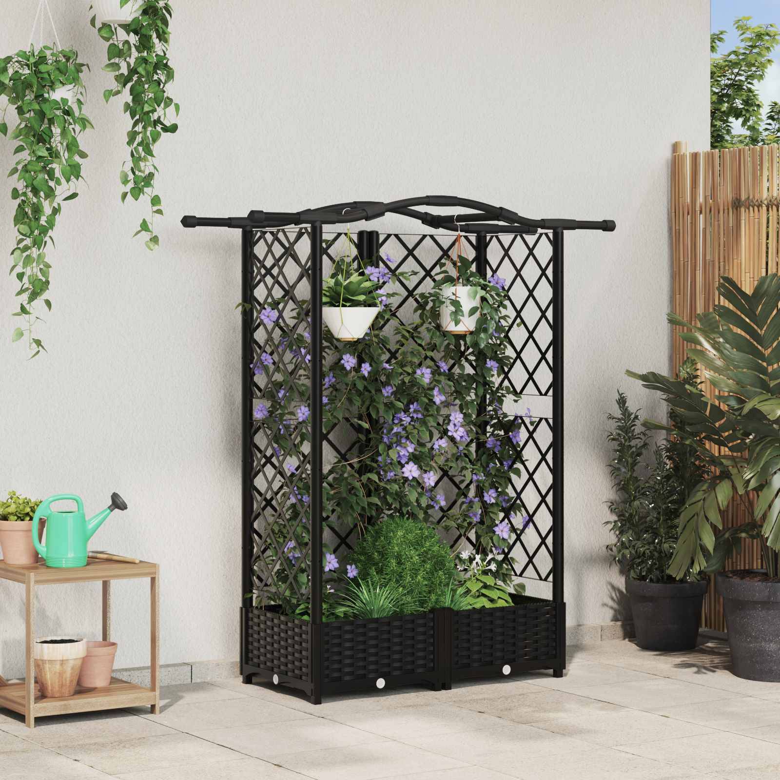 vidaXL Hochbeet mit Rankgitter und Dach Schwarz 124 x 40 x 126 cm PP