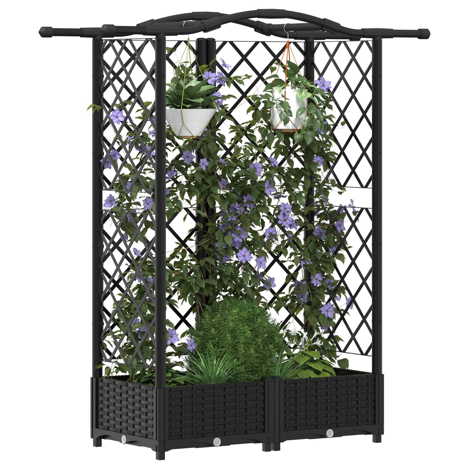 vidaXL Hochbeet mit Rankgitter und Dach Schwarz 124 x 40 x 126 cm PP