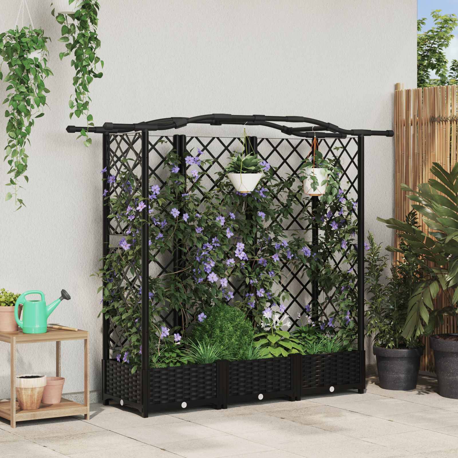 vidaXL Hochbeet mit Rankgitter und Dach Schwarz 163 x 40 x 126 cm PP