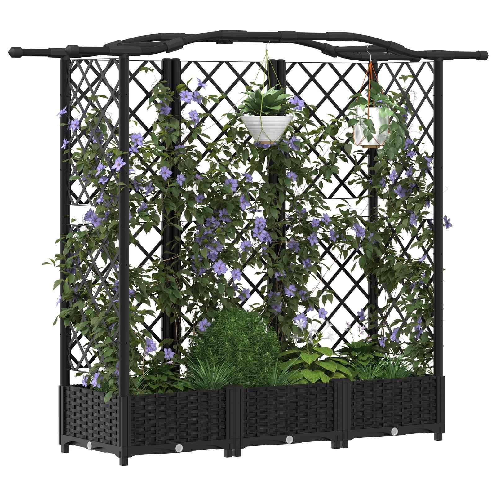 vidaXL Hochbeet mit Rankgitter und Dach Schwarz 163 x 40 x 126 cm PP