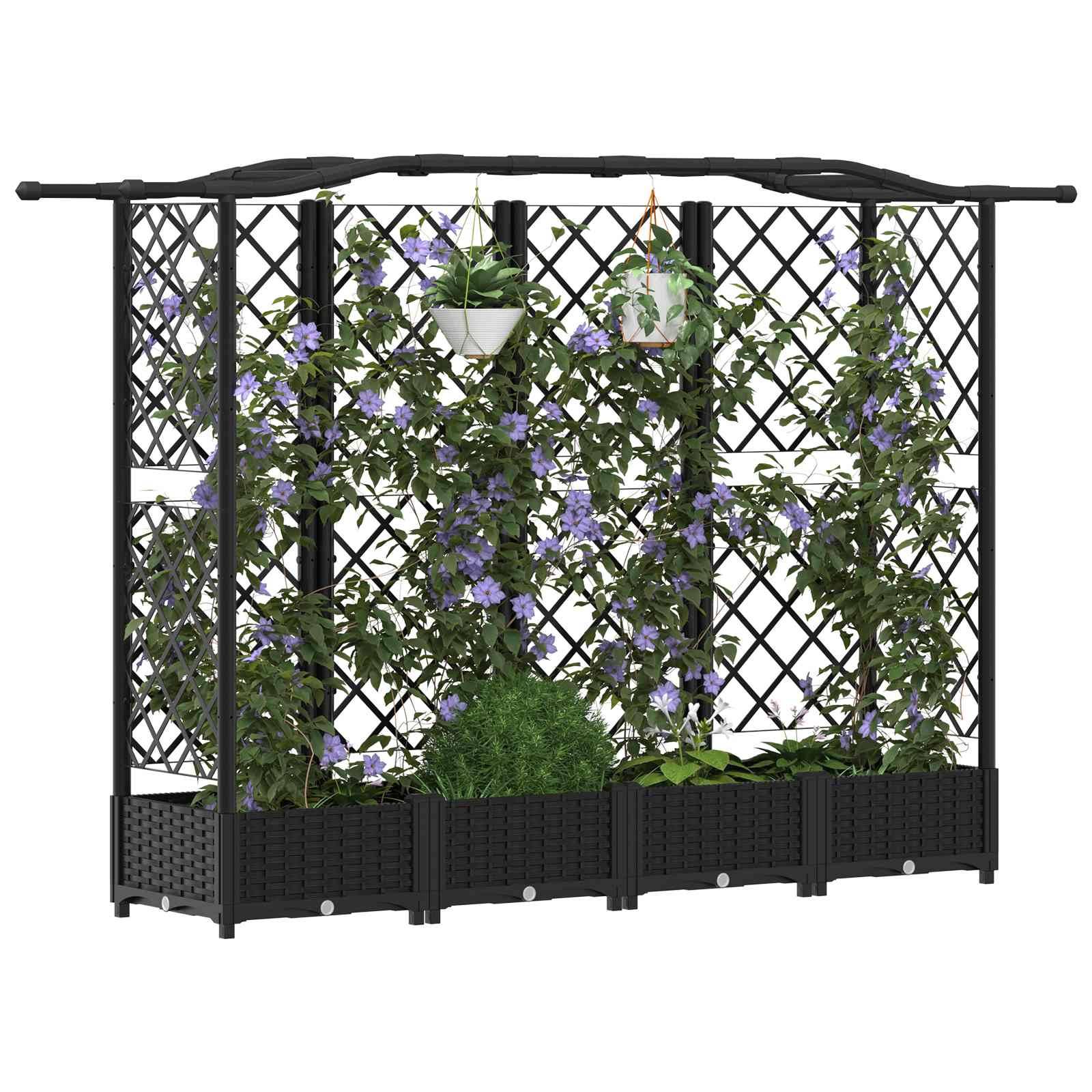 vidaXL Hochbeet mit Rankgitter und Dach Schwarz 203,5 x 40 x 125 cm PP