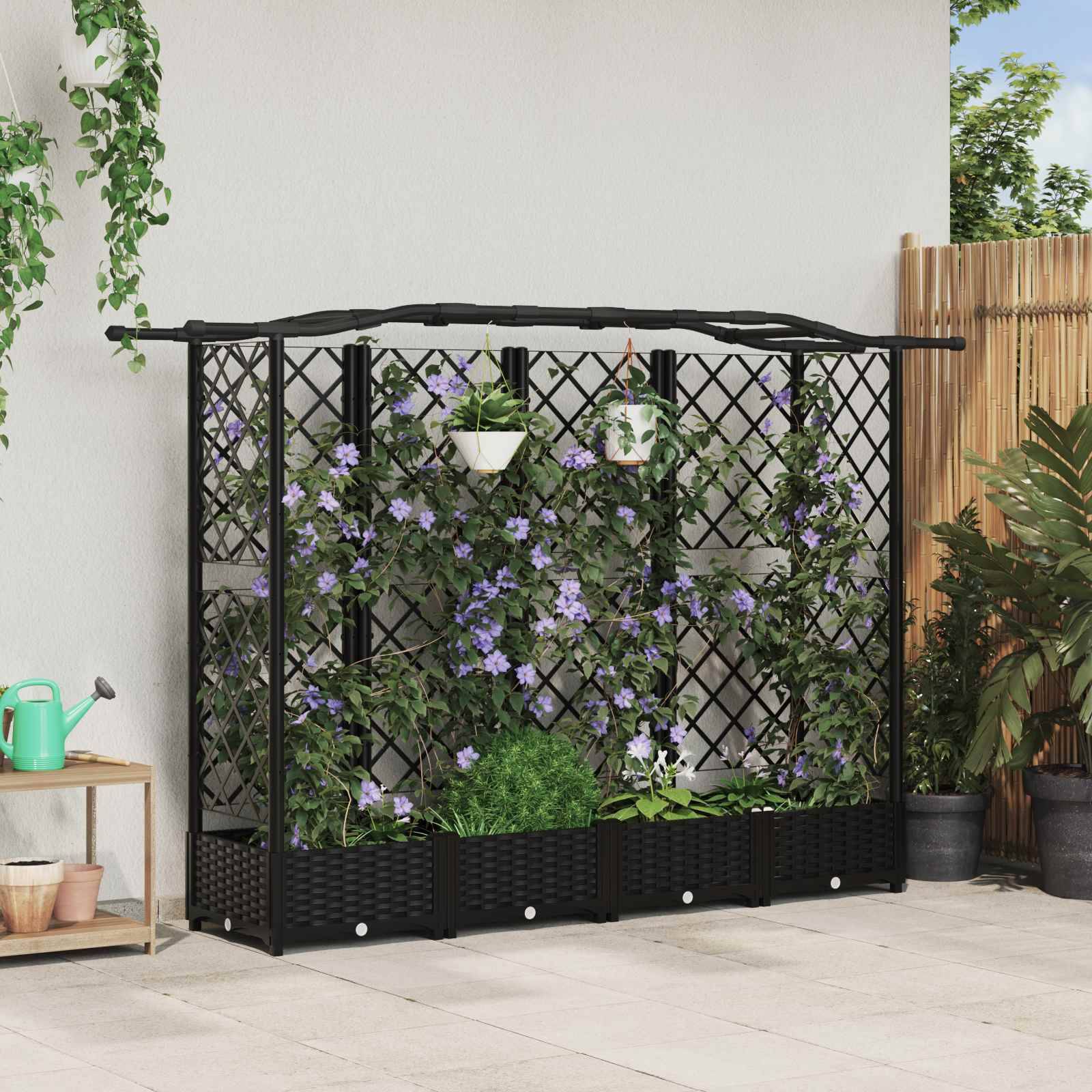 vidaXL Hochbeet mit Rankgitter und Dach Schwarz 203,5 x 40 x 125 cm PP