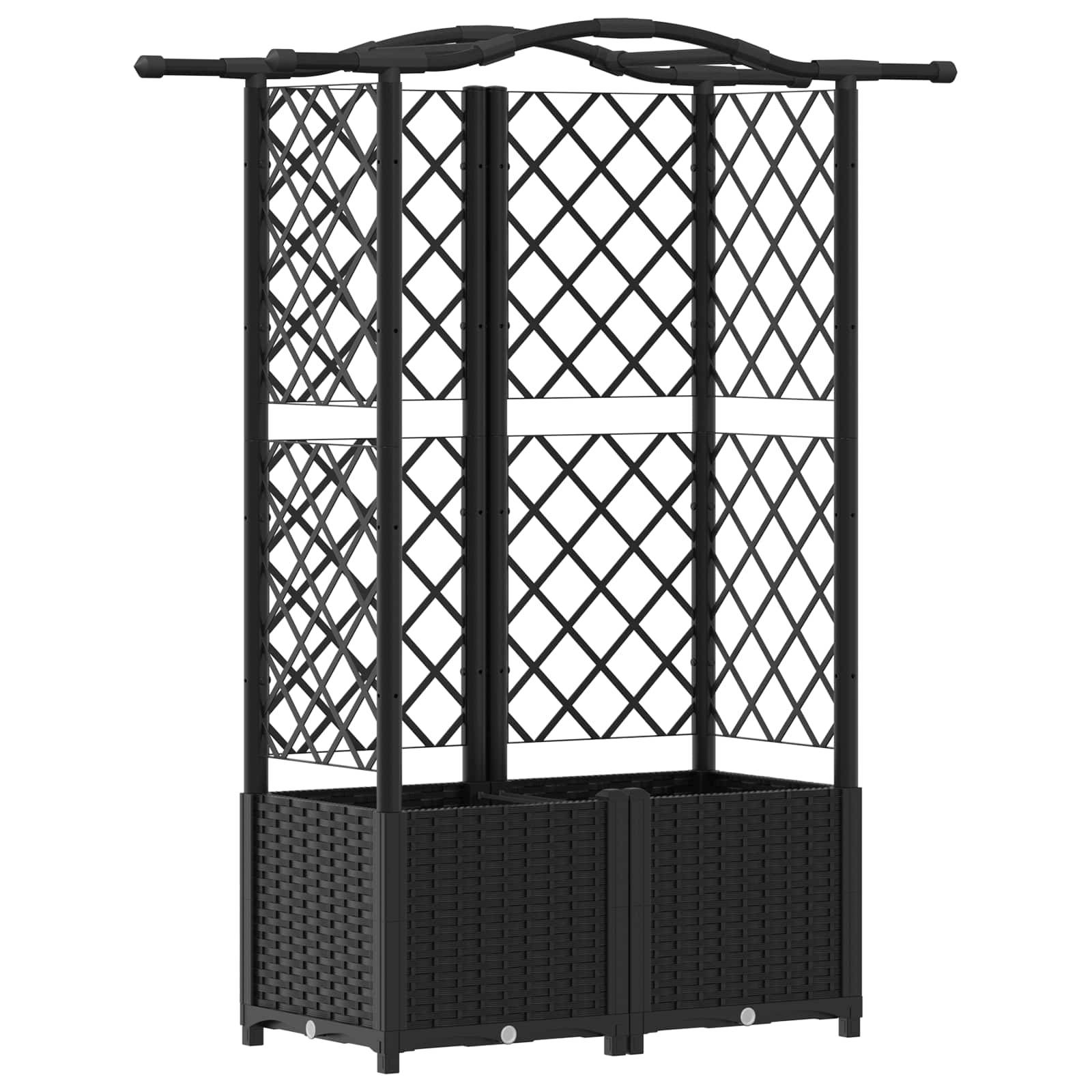 vidaXL Hochbeet mit Rankgitter und Dach Schwarz 122 x 40 x 141 cm PP