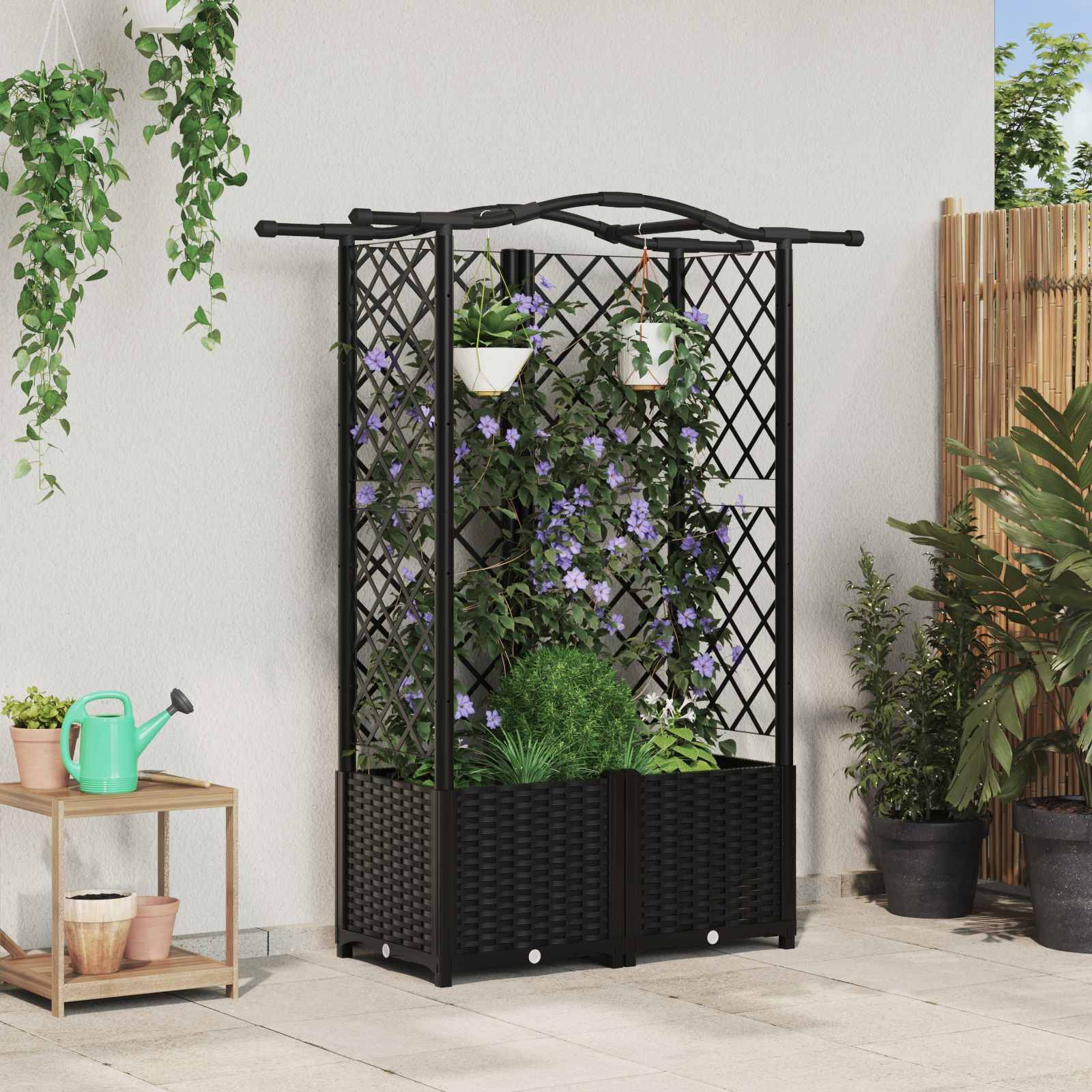 vidaXL Hochbeet mit Rankgitter und Dach Schwarz 122 x 40 x 141 cm PP
