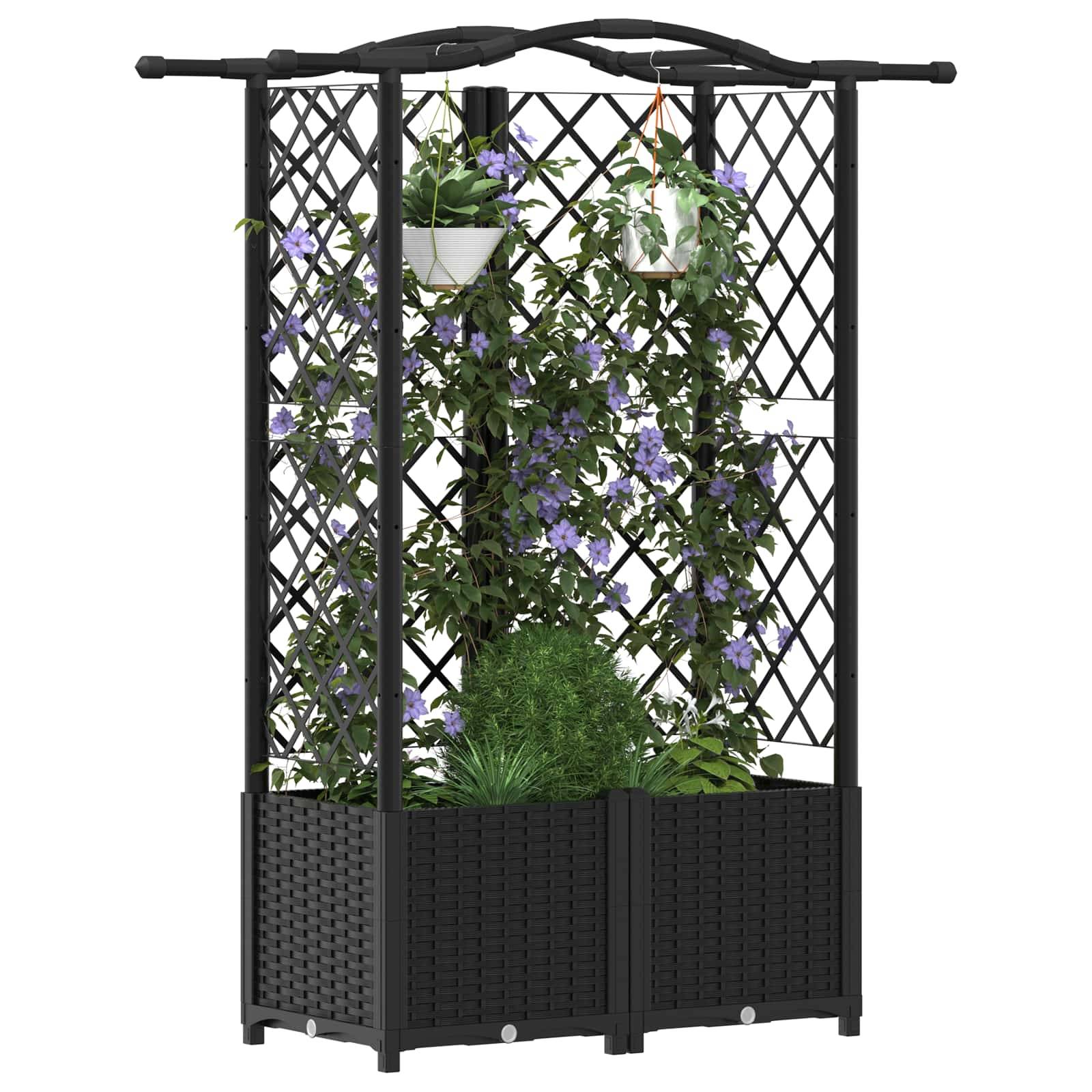 vidaXL Hochbeet mit Rankgitter und Dach Schwarz 122 x 40 x 141 cm PP