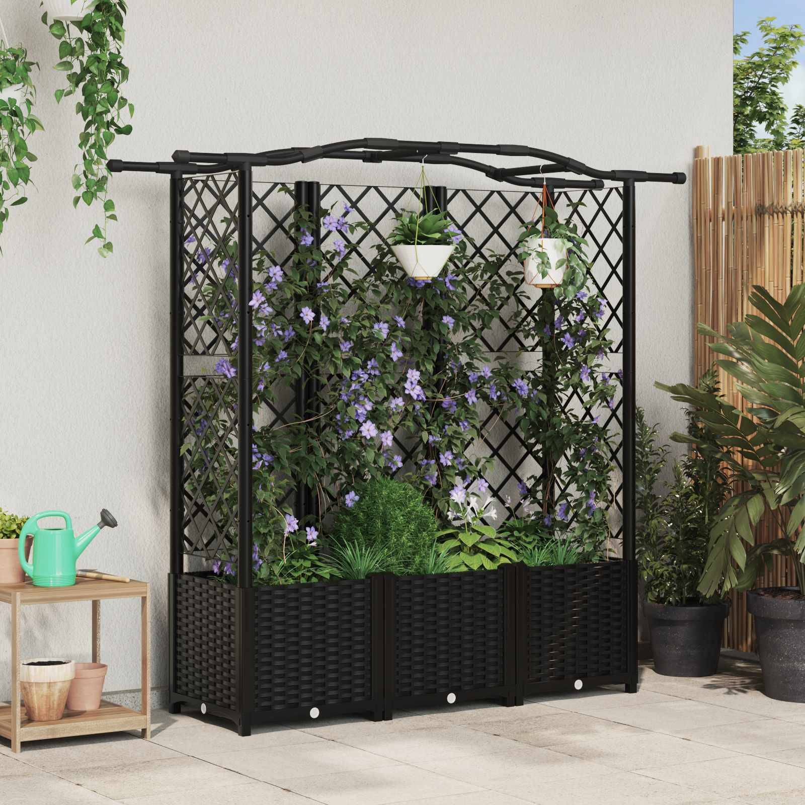 vidaXL Hochbeet mit Rankgitter und Dach Schwarz 163 x 40 x 141 cm PP