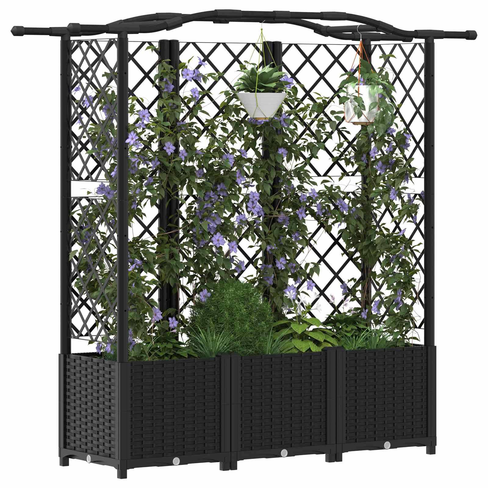 vidaXL Hochbeet mit Rankgitter und Dach Schwarz 163 x 40 x 141 cm PP