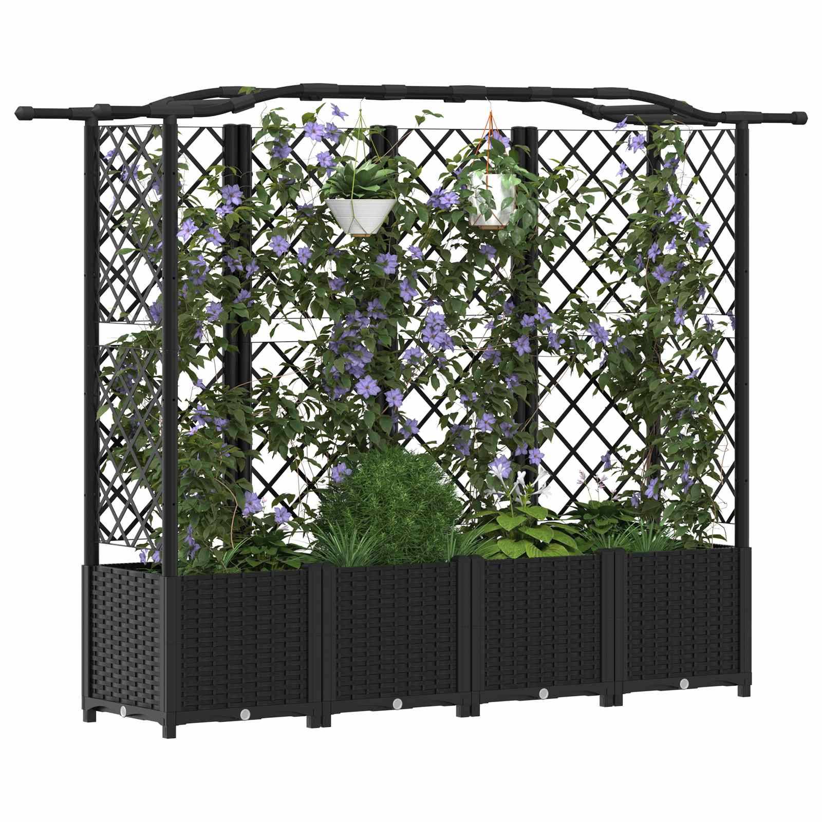 vidaXL Hochbeet mit Rankgitter und Dach Schwarz 204 x 40 x 141 cm PP