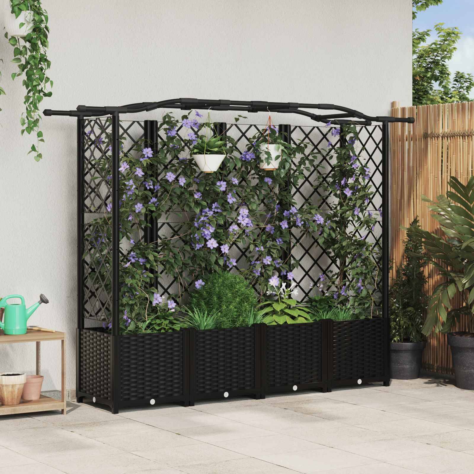 vidaXL Hochbeet mit Rankgitter und Dach Schwarz 204 x 40 x 141 cm PP