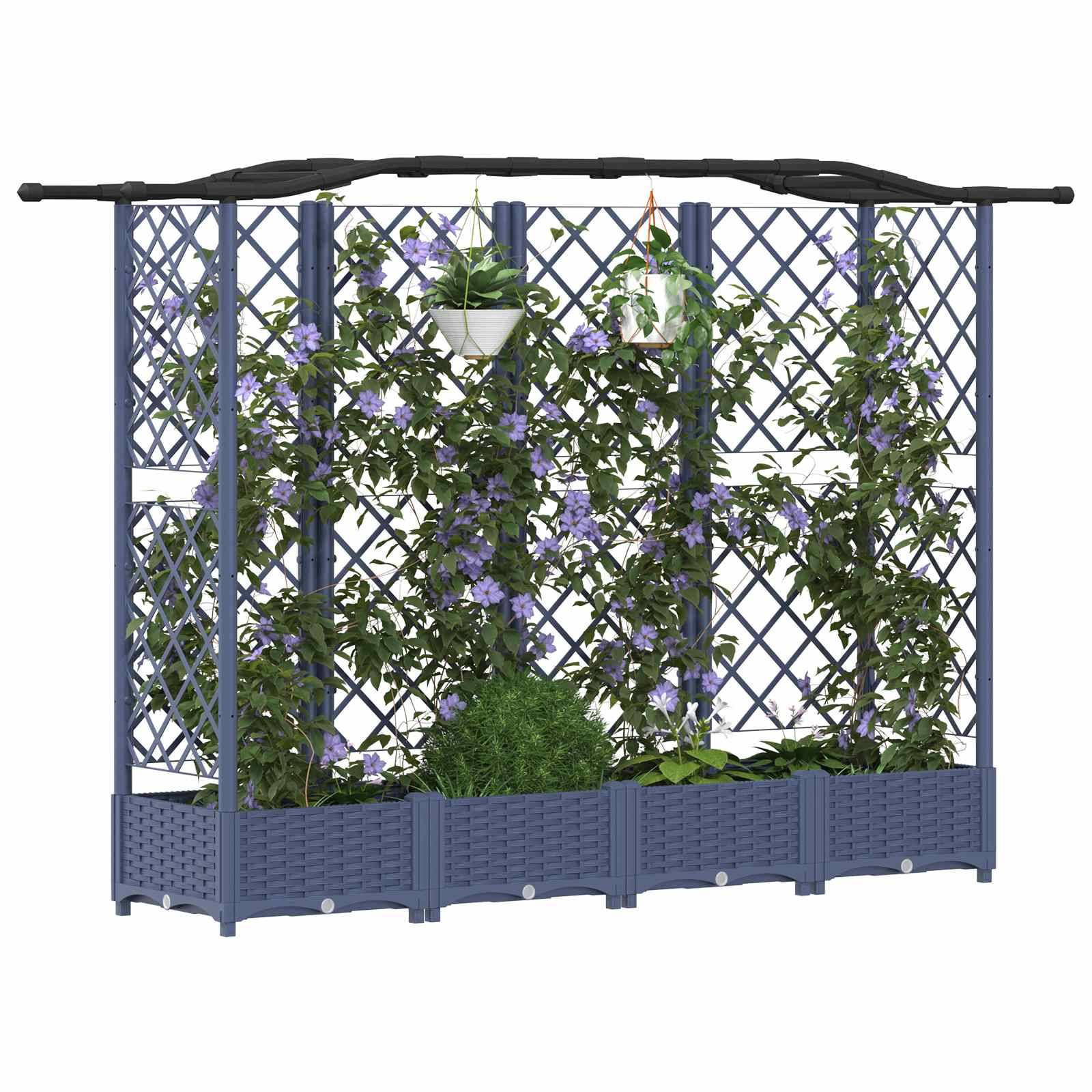 vidaXL Hochbeet mit Rankgitter und Dach Grau 203,5 x 40 x 125 cm PP