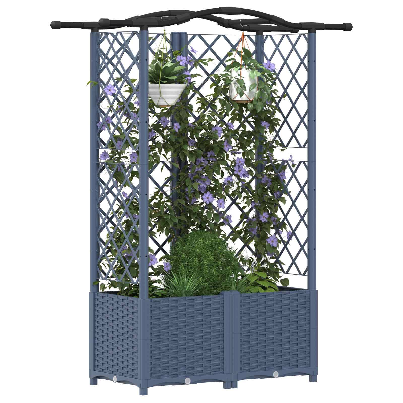 vidaXL Hochbeet mit Rankgitter und Dach Grau 122 x 40 x 141 cm PP