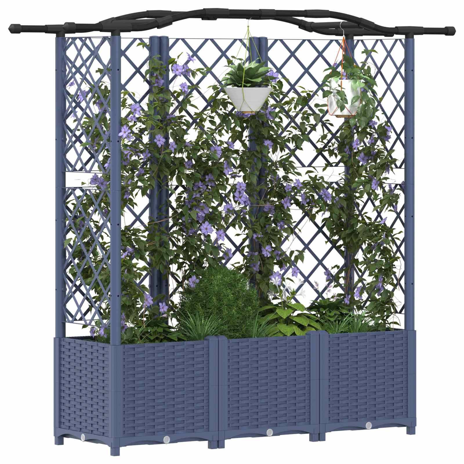 vidaXL Hochbeet mit Rankgitter und Dach Grau 163 x 40 x 141 cm PP