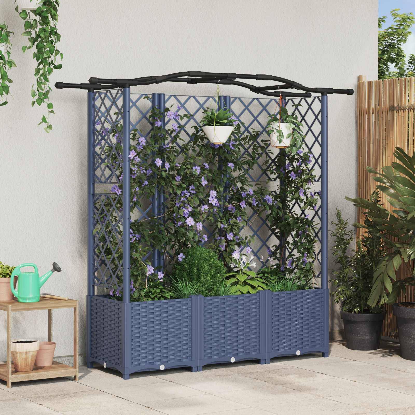 vidaXL Hochbeet mit Rankgitter und Dach Grau 163 x 40 x 141 cm PP