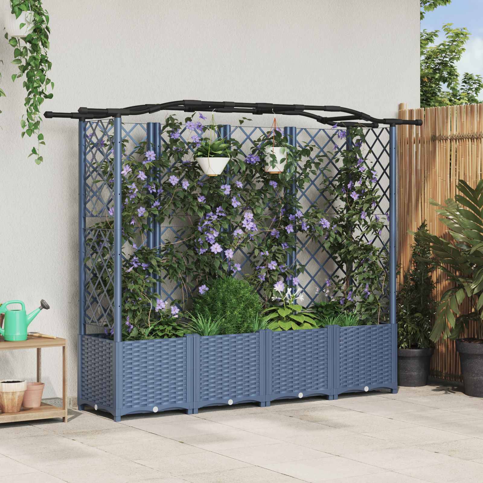 vidaXL Hochbeet mit Rankgitter und Dach Grau 204 x 40 x 141 cm PP