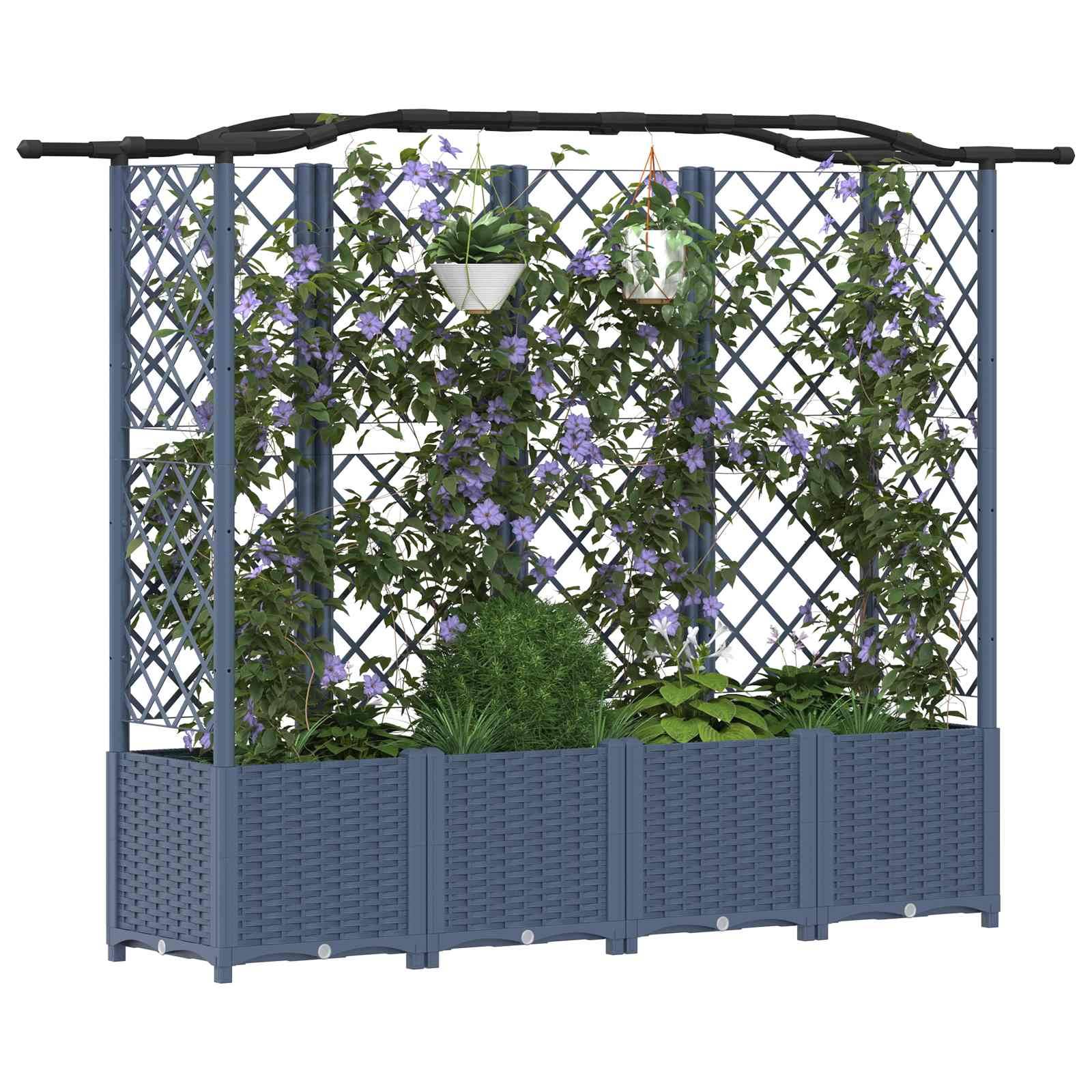 vidaXL Hochbeet mit Rankgitter und Dach Grau 204 x 40 x 141 cm PP