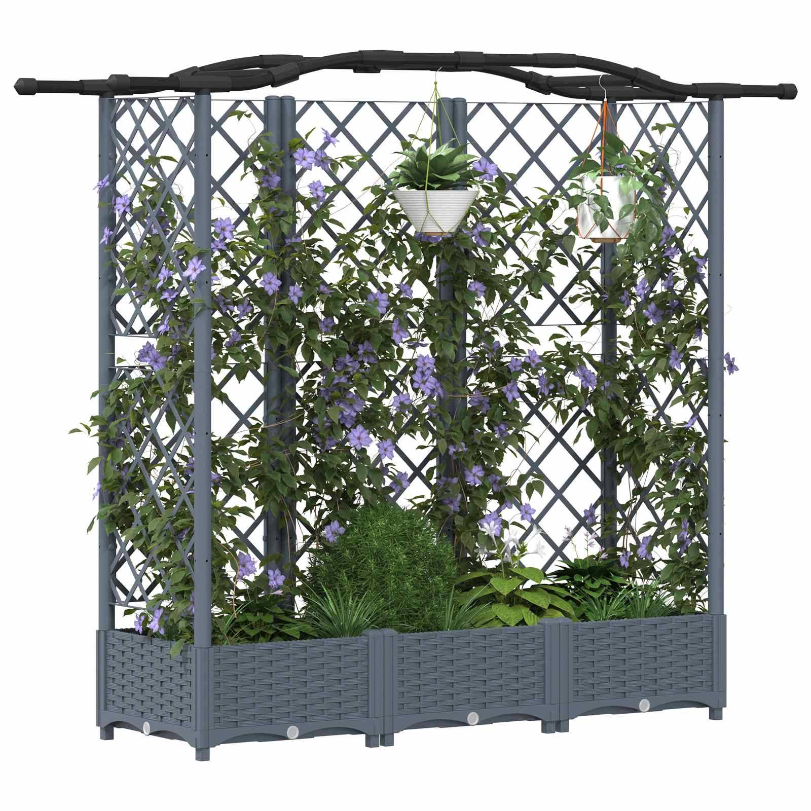 vidaXL Hochbeet mit Rankgitter und Dach Hellgrau 163 x 40 x 126 cm PP