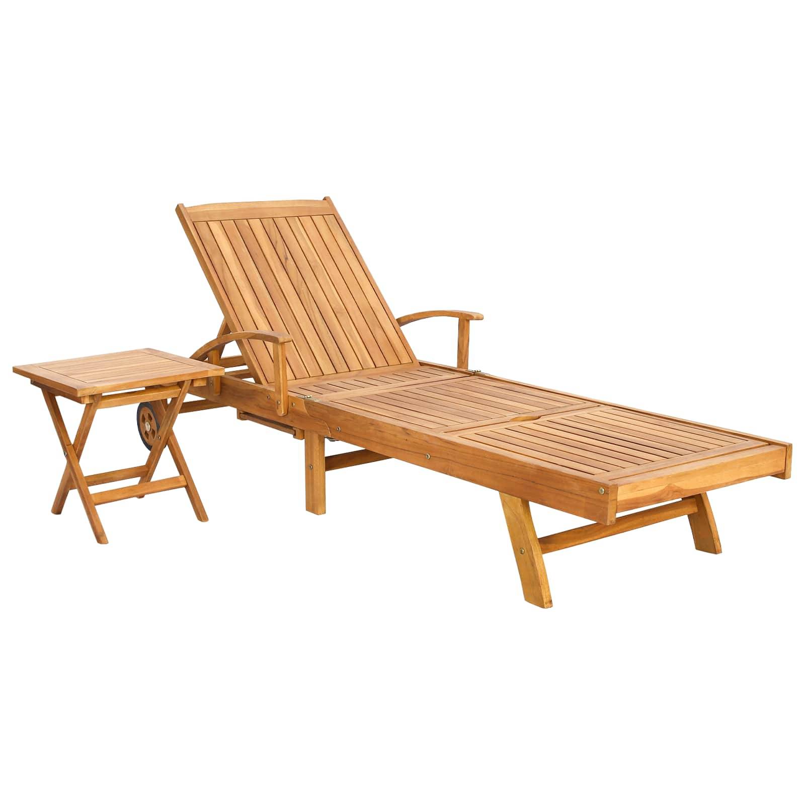 vidaXL Sonnenliege mit Tisch Braun Massivholz Teak