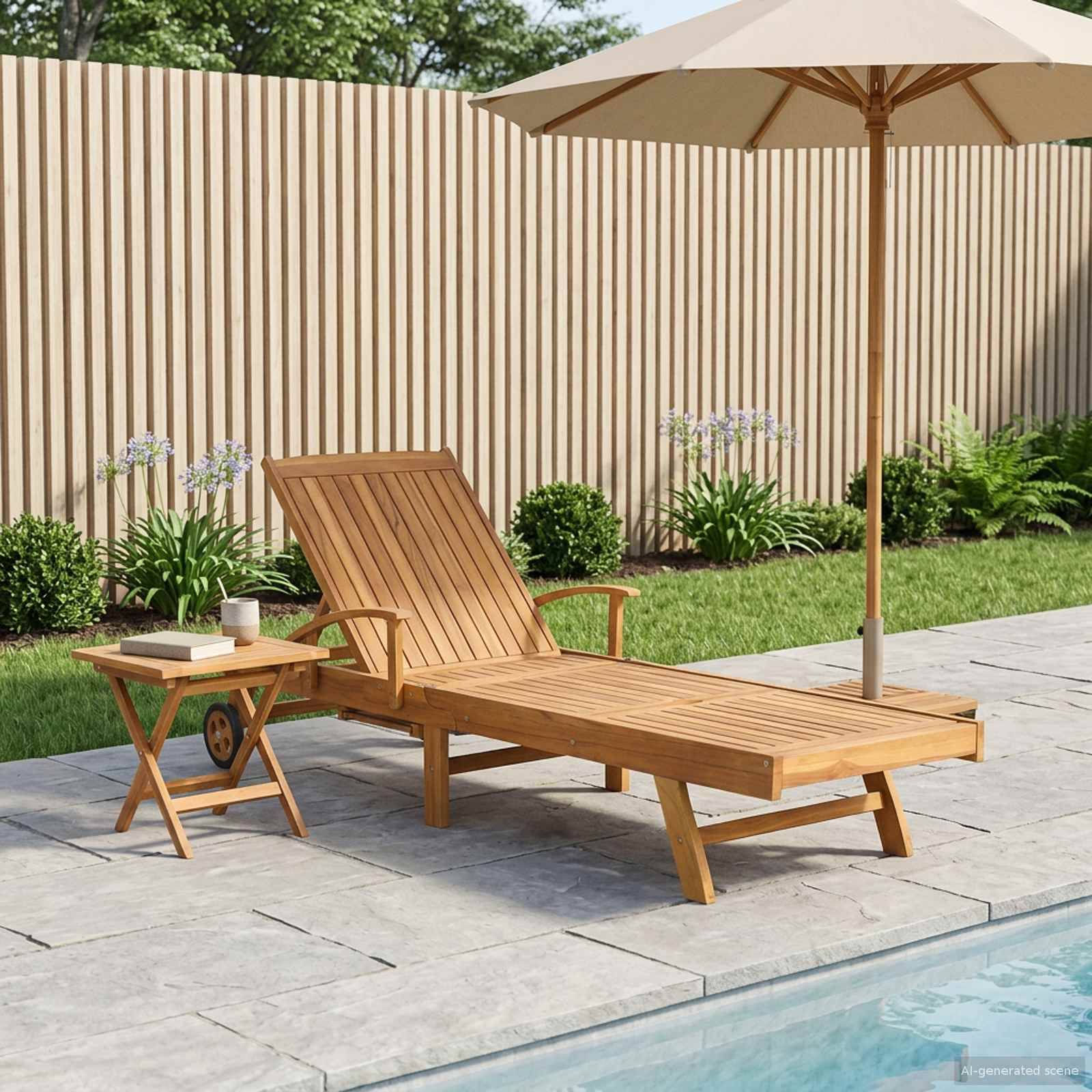 vidaXL Sonnenliege mit Tisch Braun Massivholz Teak