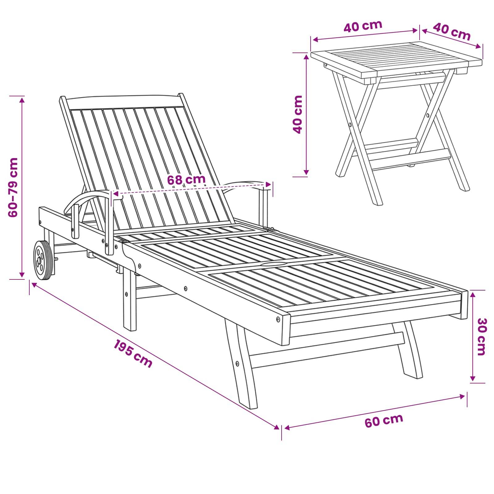 vidaXL Sonnenliege mit Tisch Braun Massivholz Teak