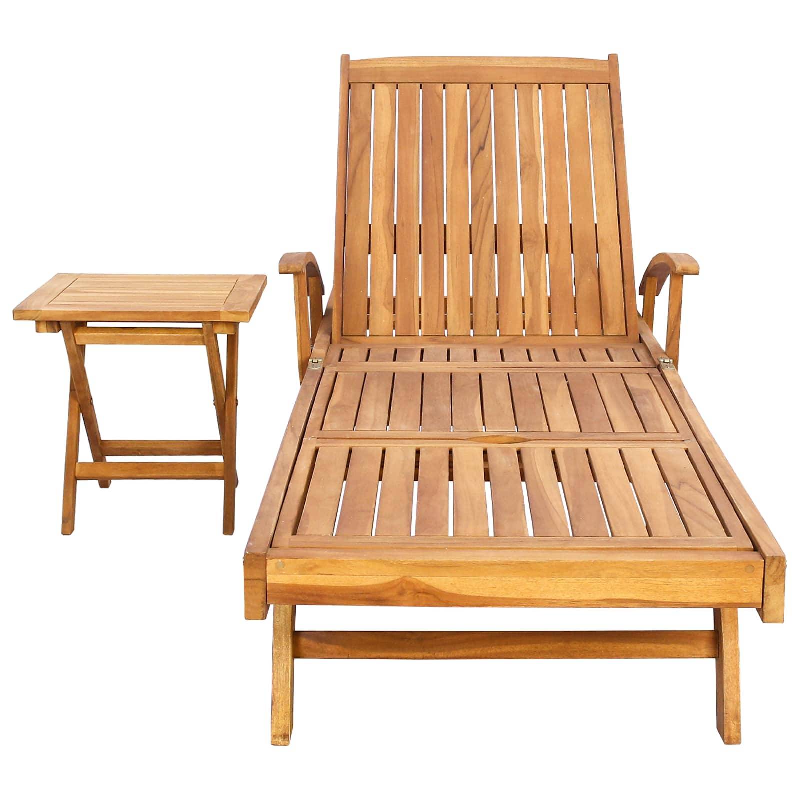 vidaXL Sonnenliege mit Tisch Braun Massivholz Teak