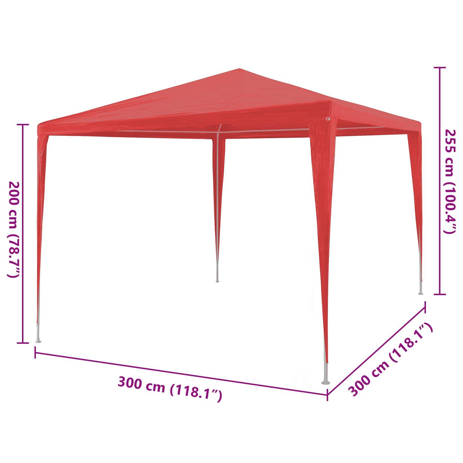 vidaXL Partyzelt Rot 300 x 300 x 255 cm PE und Stahl