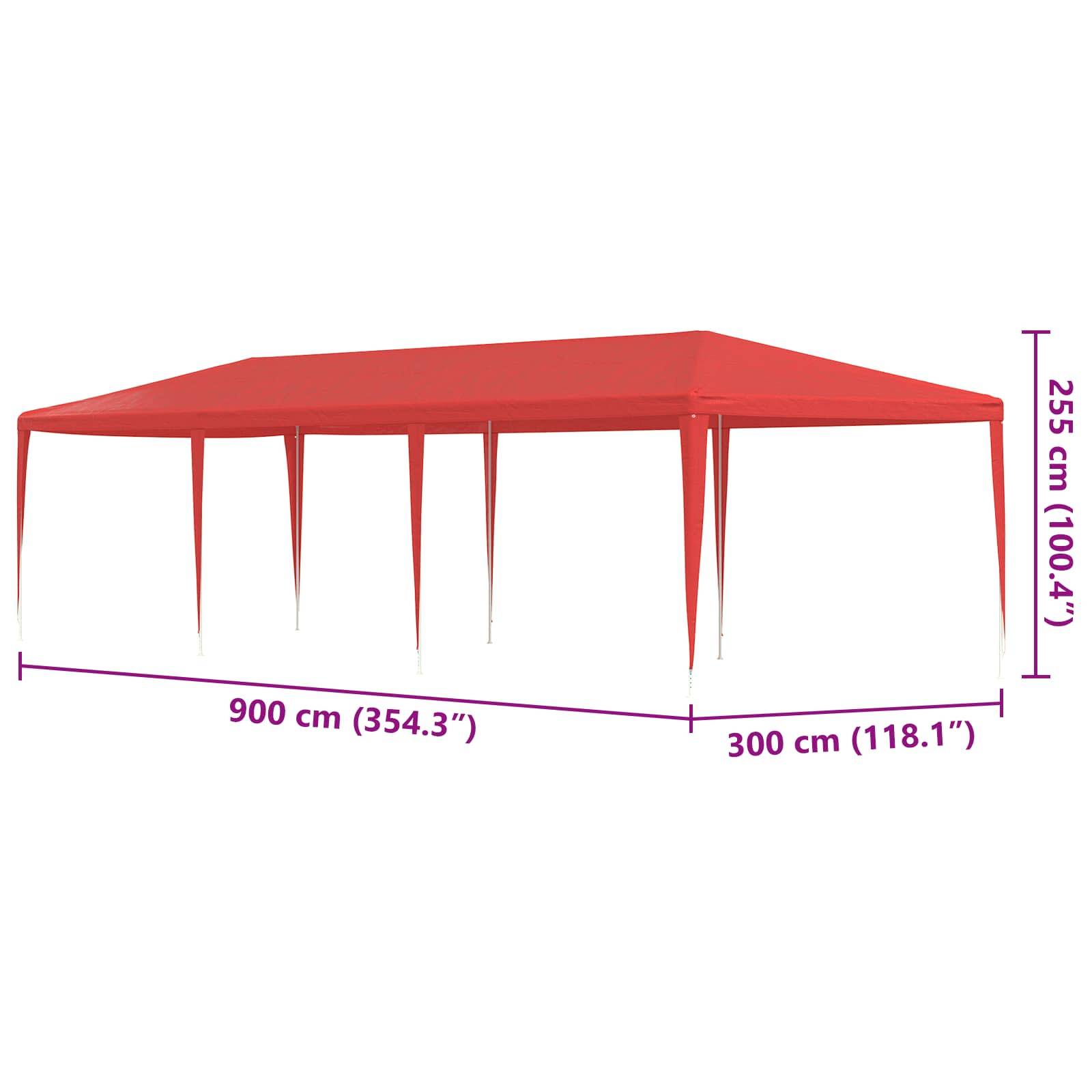 vidaXL Partyzelt Rot 900 x 300 x 255 cm PE und Stahl