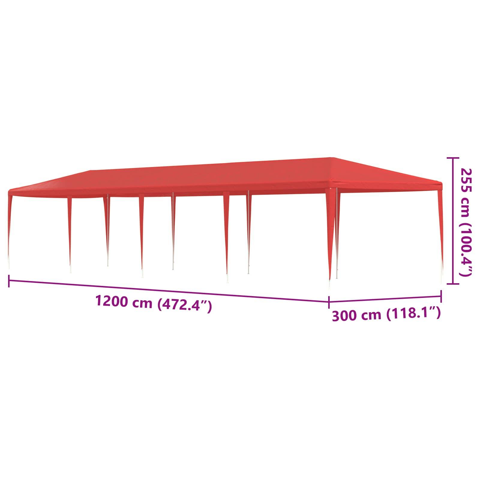 vidaXL Partyzelt Rot 1200 x 300 x 255 cm PE und Stahl