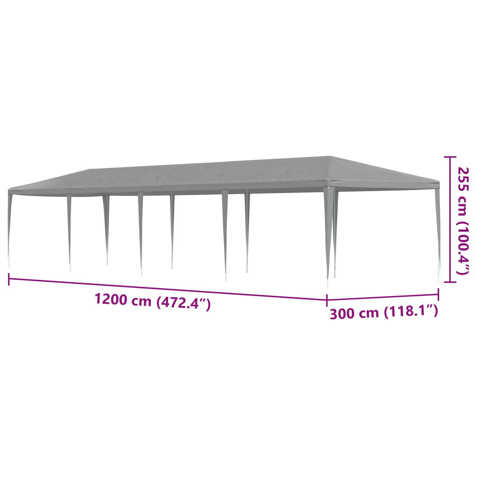 vidaXL Partyzelt Hellgrau 1200 x 300 x 255 cm PE und Stahl
