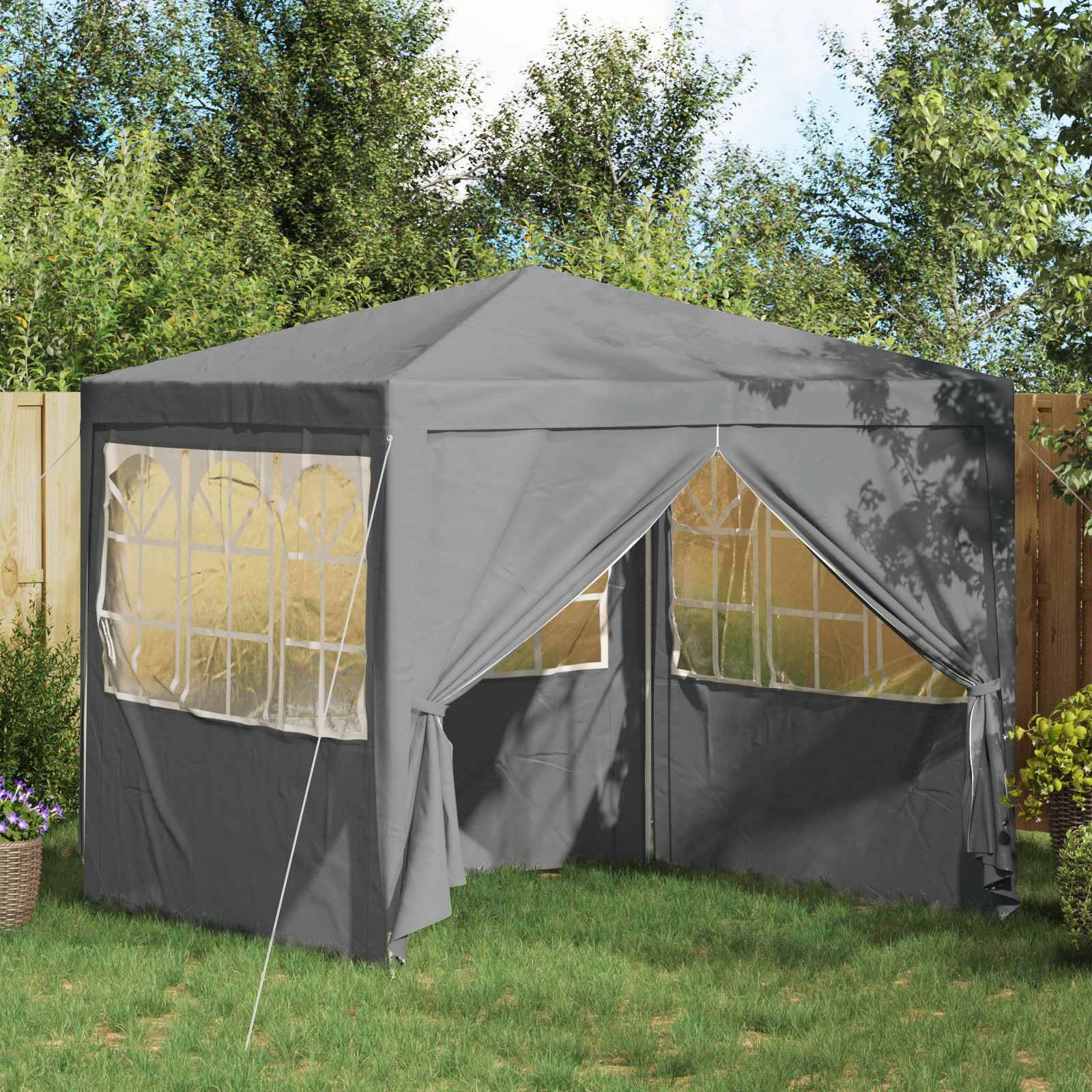 vidaXL Party-Zelt Hellgrau 250 x 250 x 240 cm PE und Stahl
