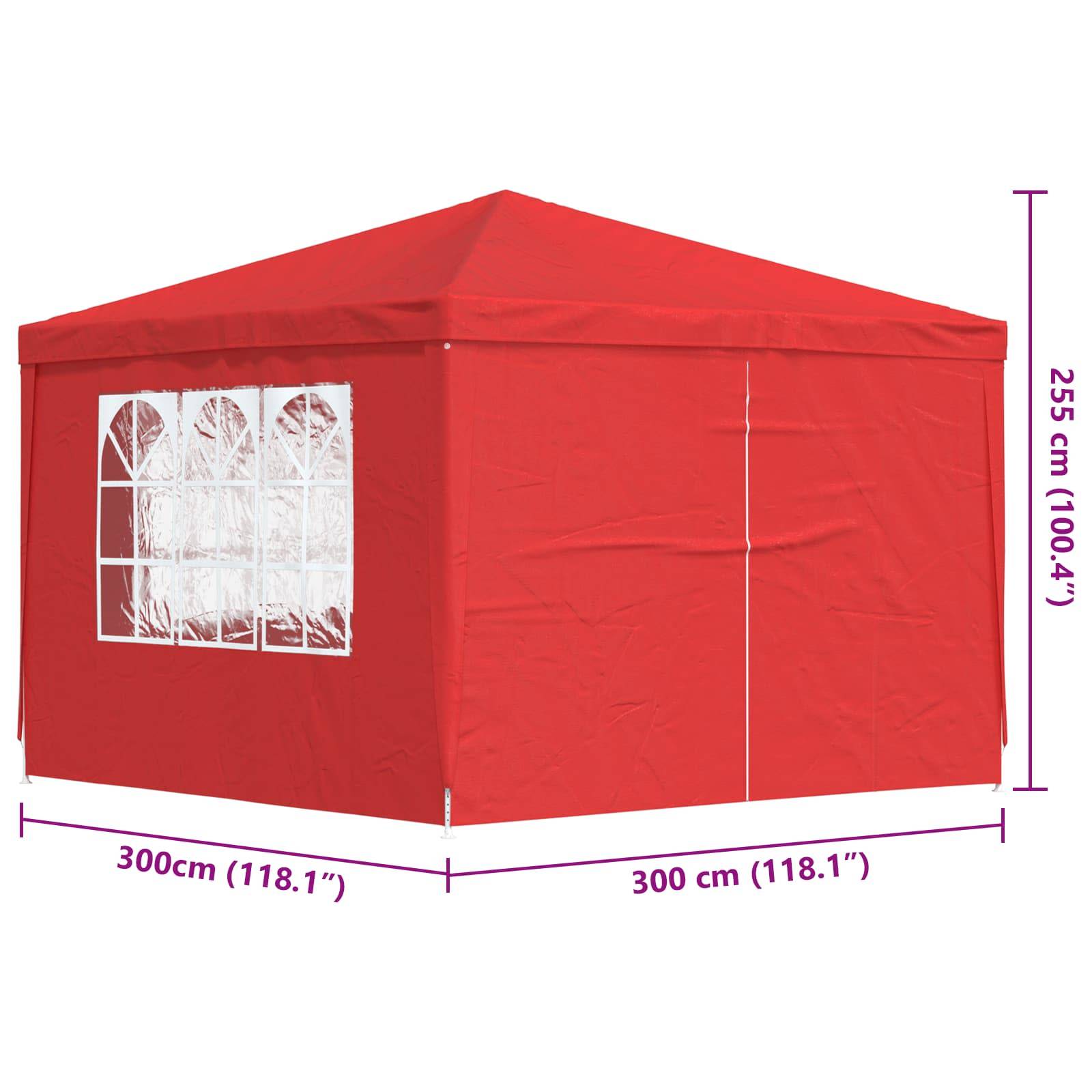 vidaXL Party-Zelt 300 x 300 x 255 cm Rot PE und Stahl