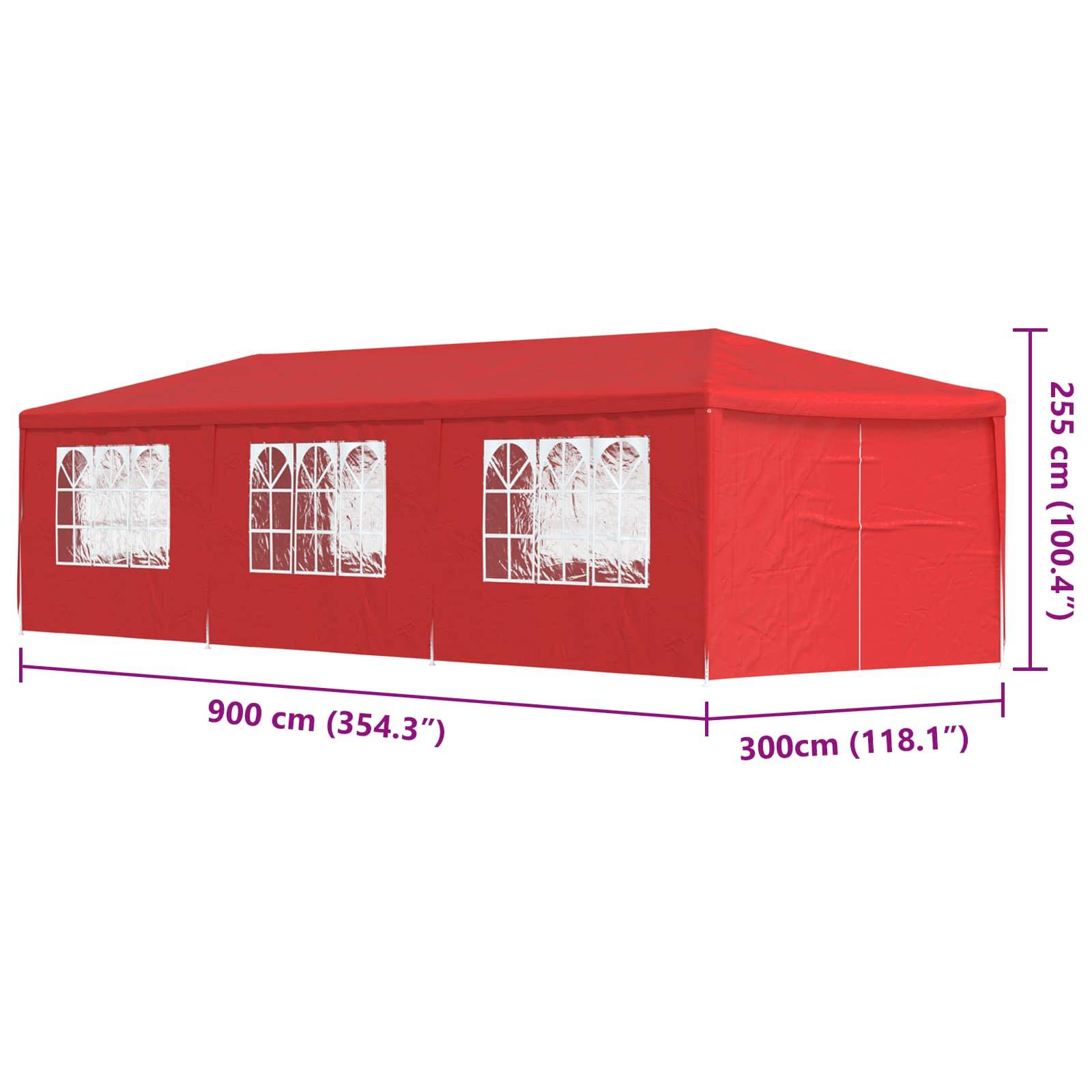 vidaXL Party-Zelt 900 x 300 x 255 cm Rot PE und Stahl