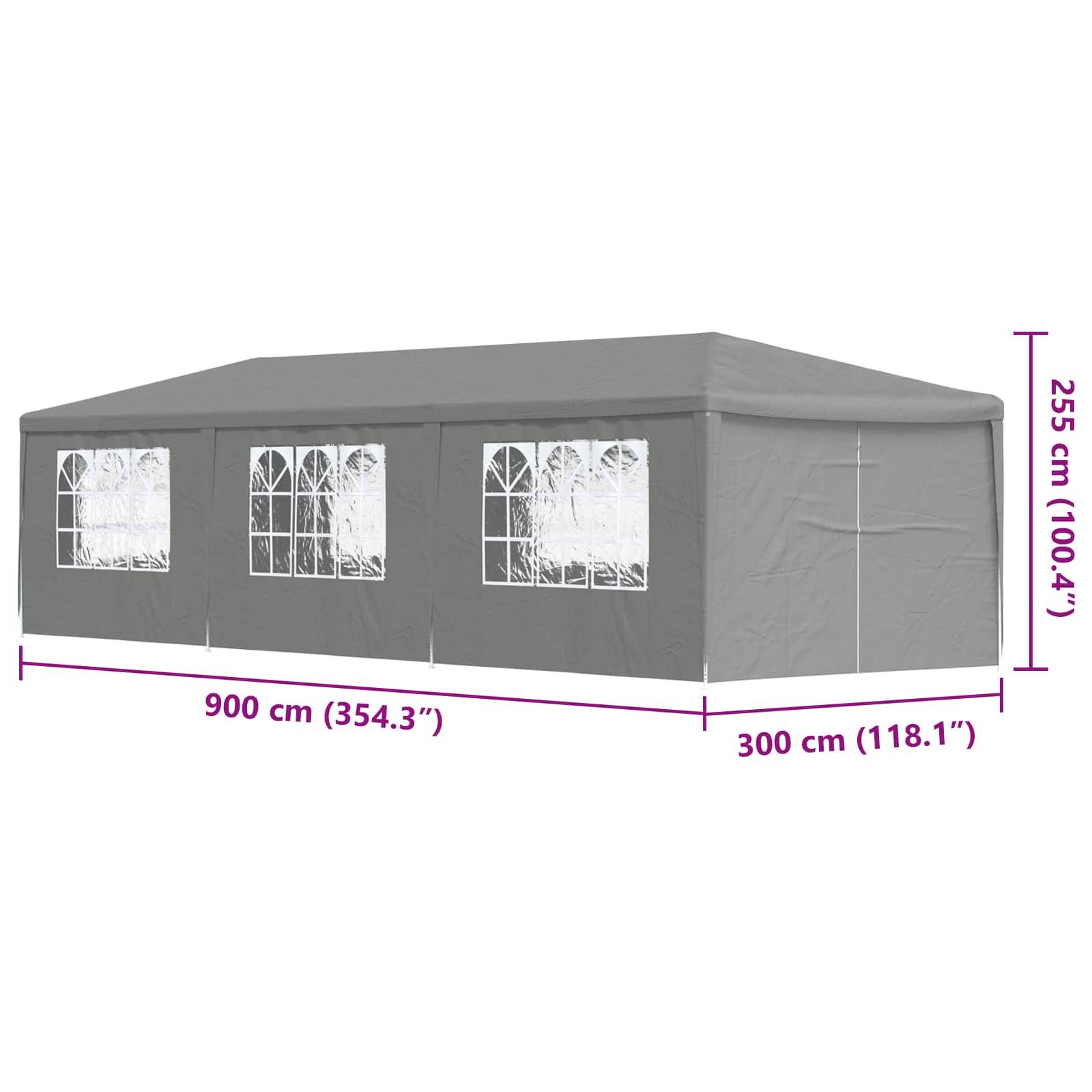vidaXL Party-Zelt 900 x 300 x 255 cm Hellgrau PE und Stahl