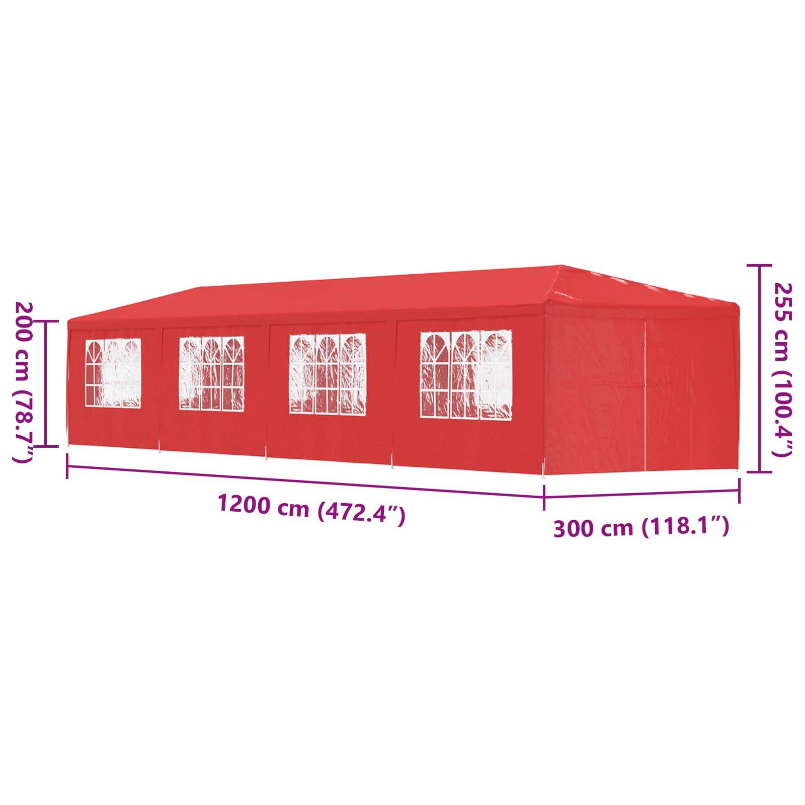 vidaXL Party-Zelt 1200 x 300 x 255 cm Rot PE und Stahl