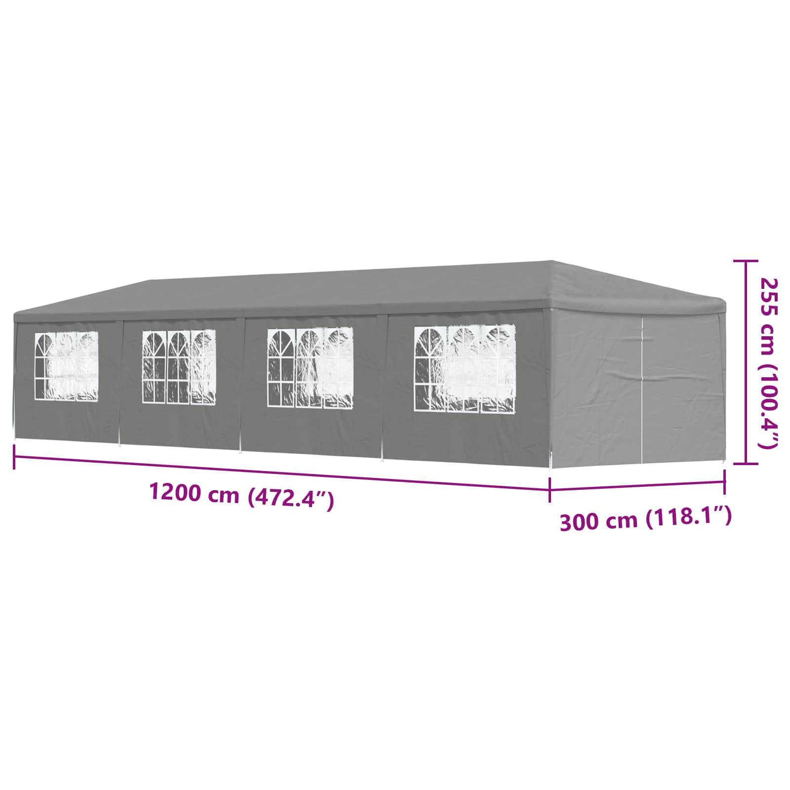 vidaXL Party-Zelt 1200 x 300 x 255 cm Hellgrau PE und Stahl