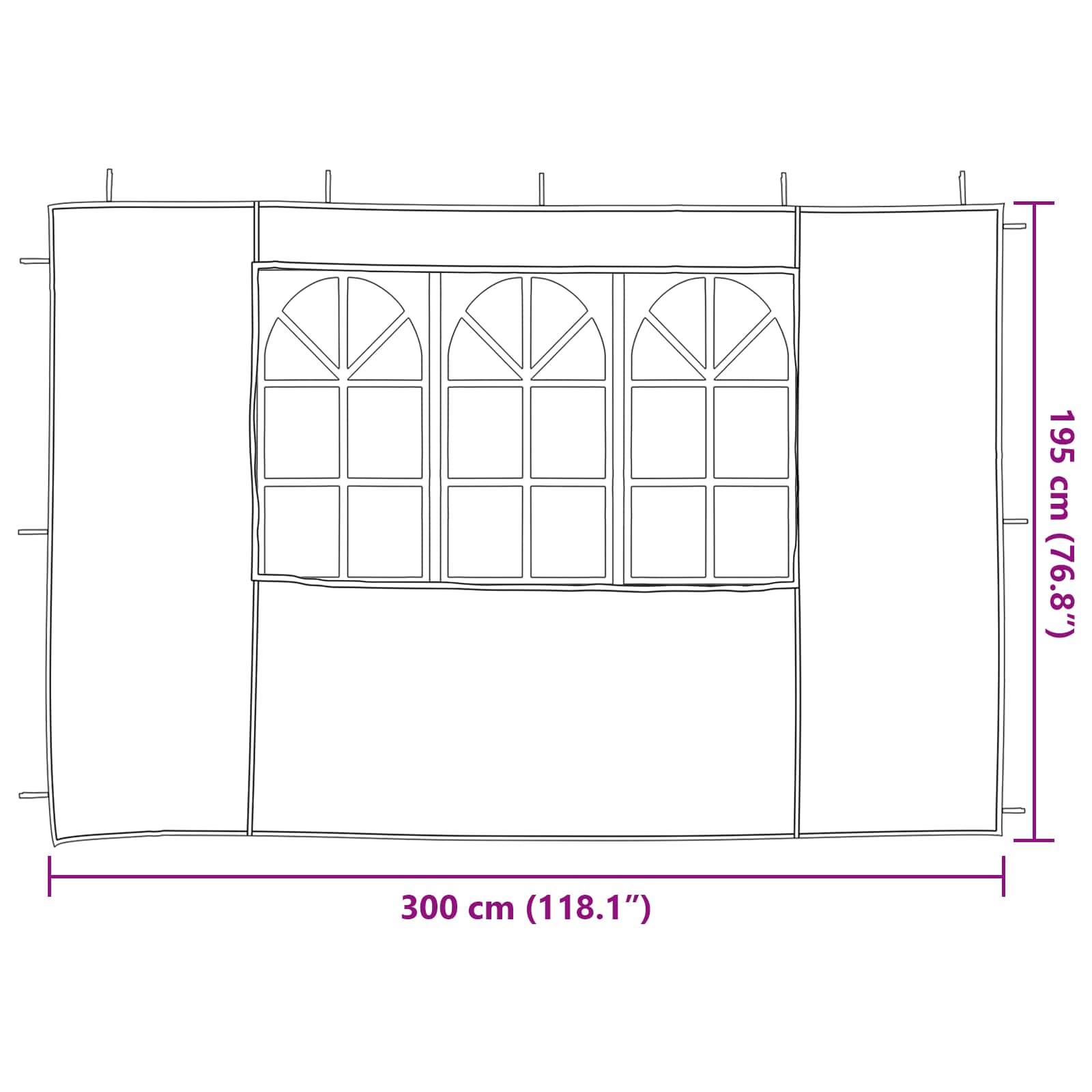 vidaXL Party Zelt Seitenteil 2 pcs 300 x 195 cm Hellgrau PE und Stahl