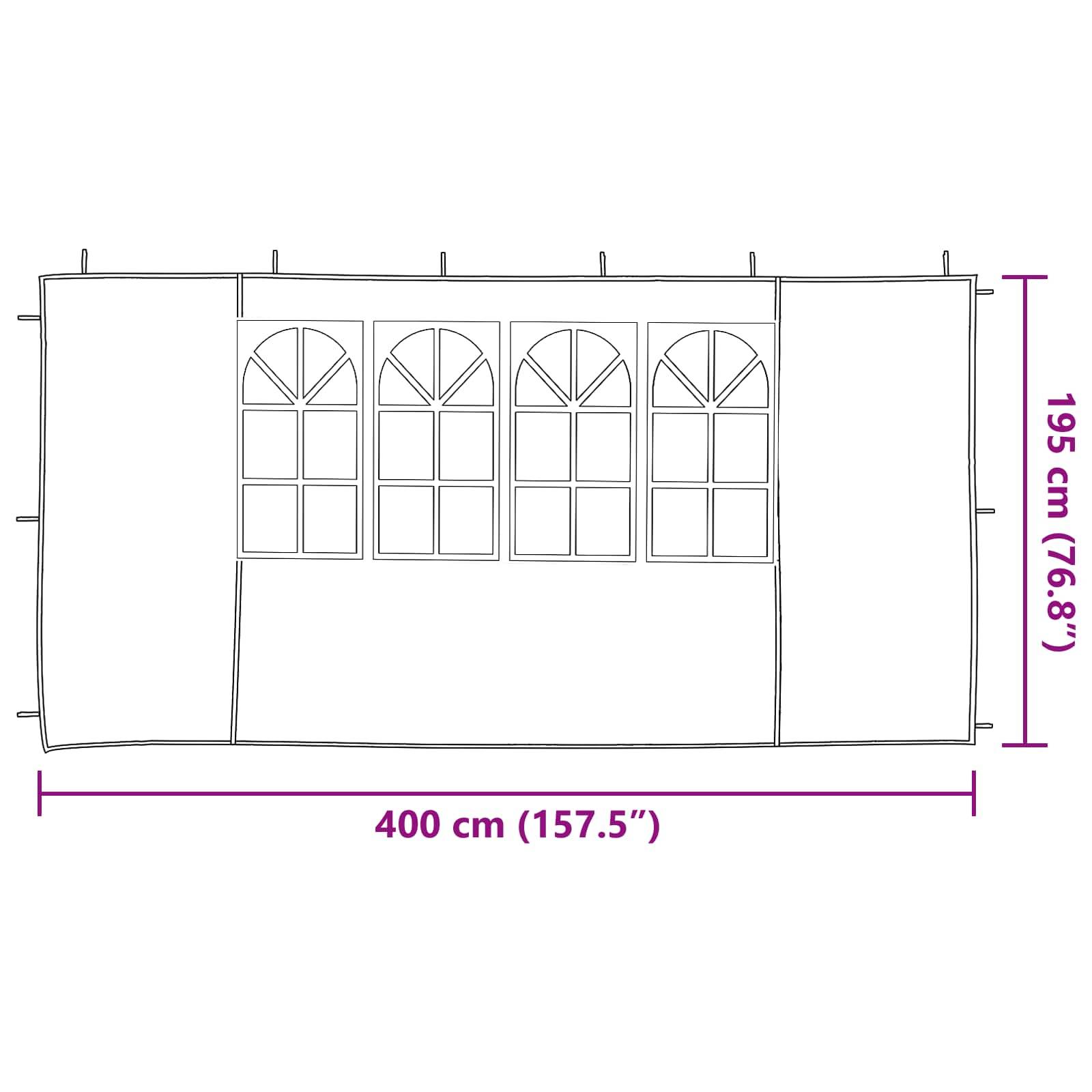 vidaXL Party Zelt Seitenteil 2 pcs 400 x 195 cm Weiß PE und Stahl
