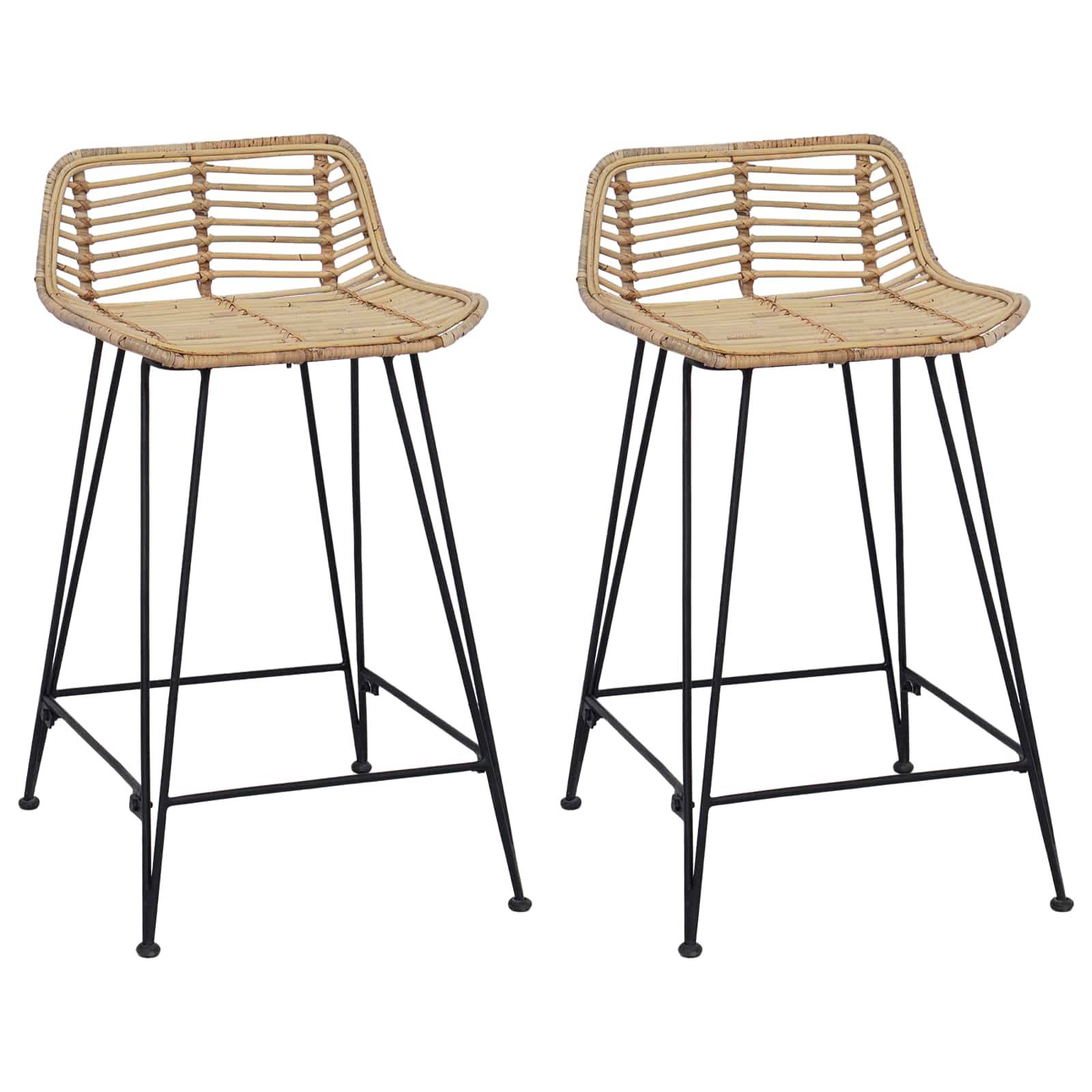 vidaXL Barhocker 2 pcs Natur 44 x 45 x 76 cm Rattan und Stahl