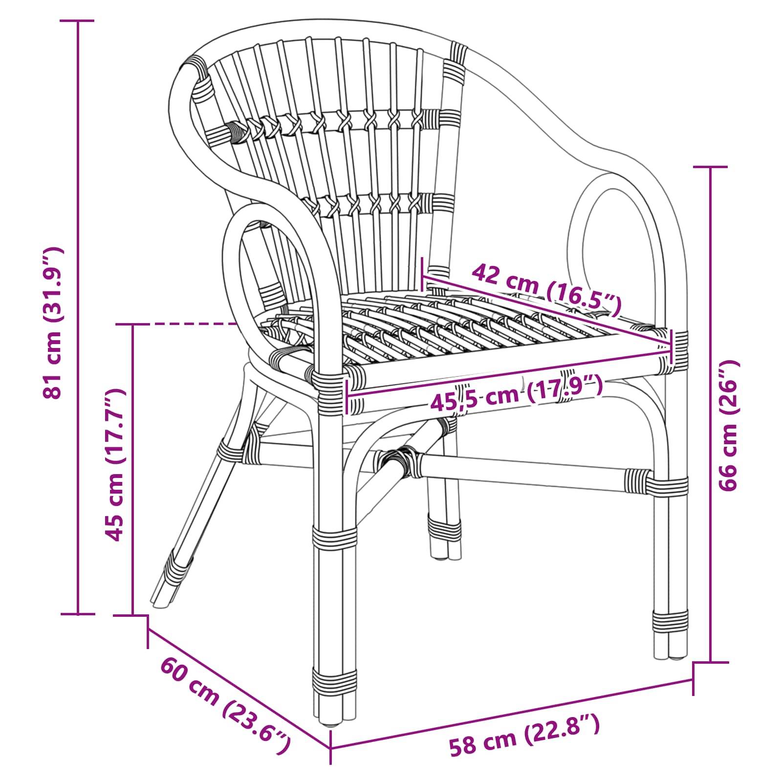 vidaXL Stapelstuhl Natur 58 x 60 x 81 cm Rattan