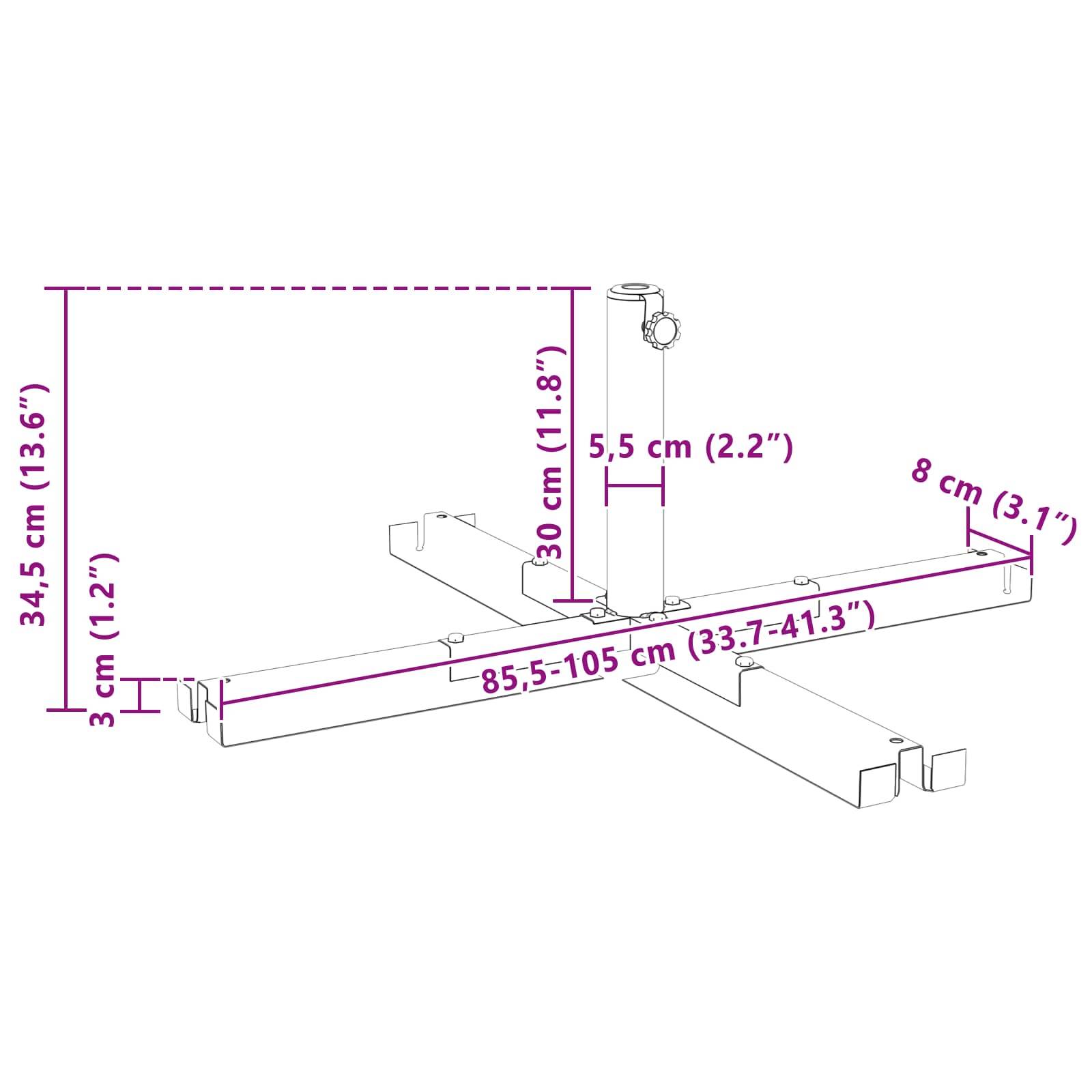vidaXL Parasolständer für 25–50 mm Stange Schwarz