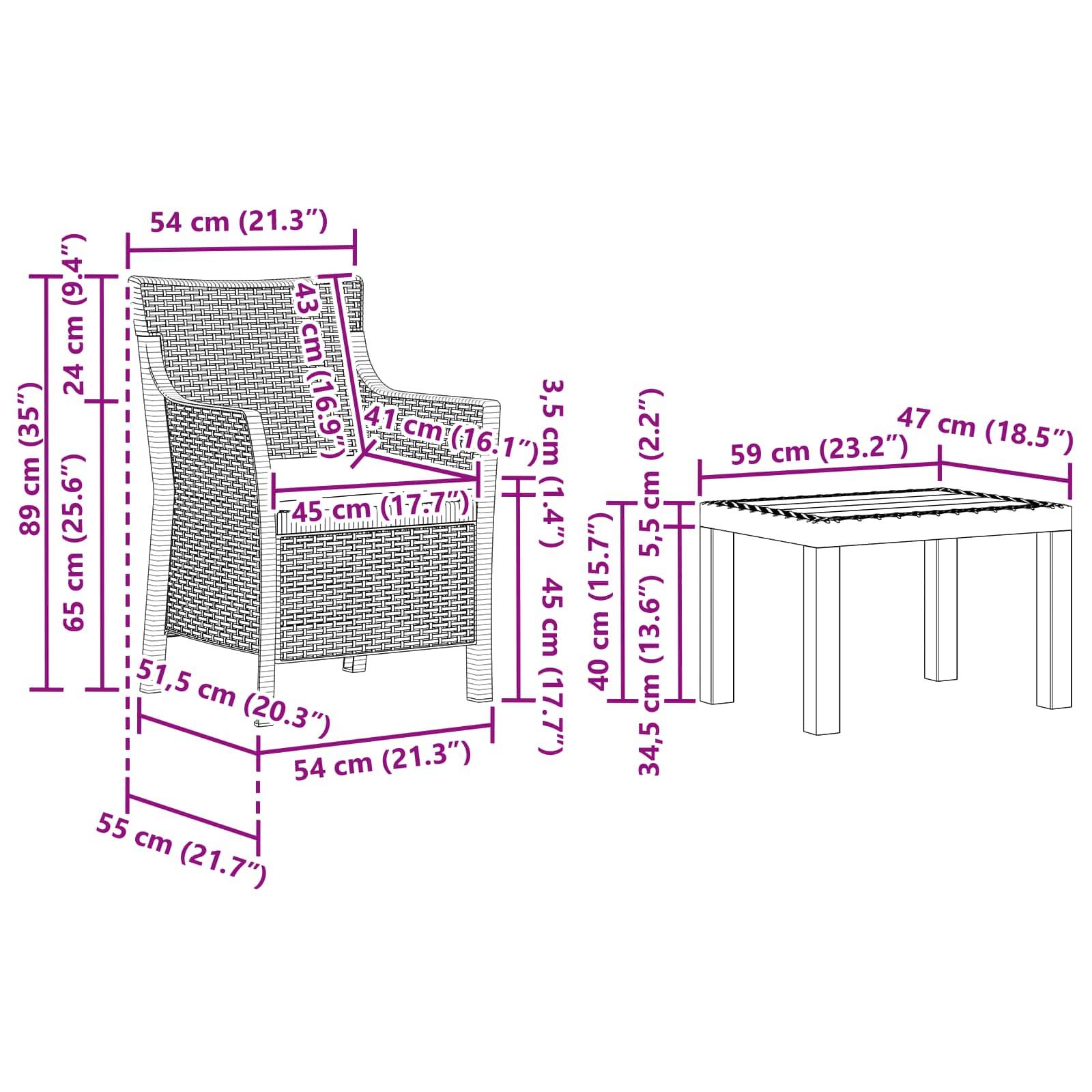 vidaXL Lounge-Set mit Kissen 3 pcs Weiß PP