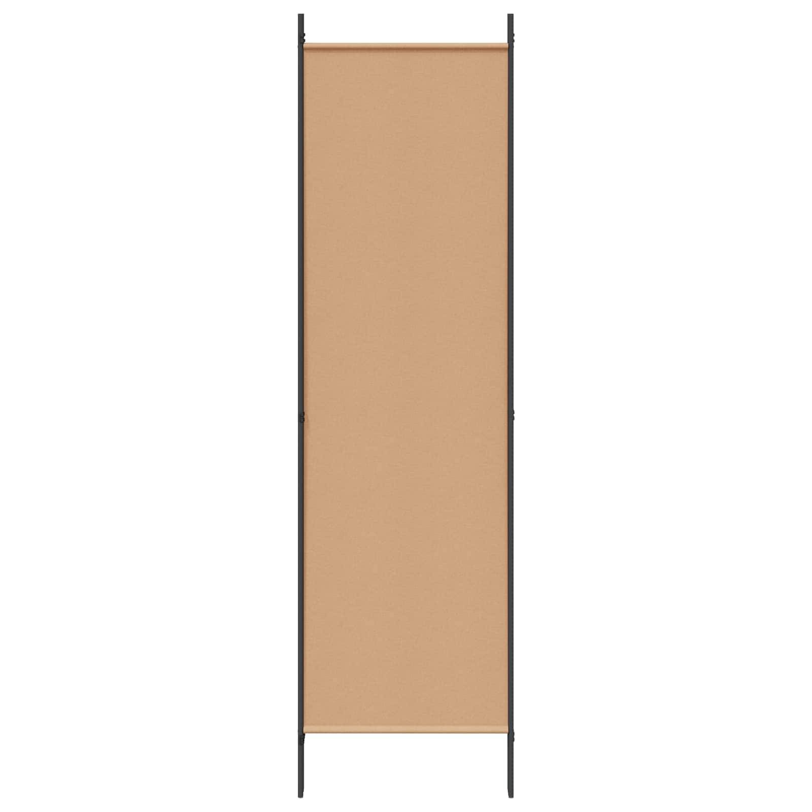 Hohes, schmales Stoff-Panel in Beige, umrahmt von schwarzen Metallschienen, dargestellt als einfacher freistehender Raumteiler oder Paravent.