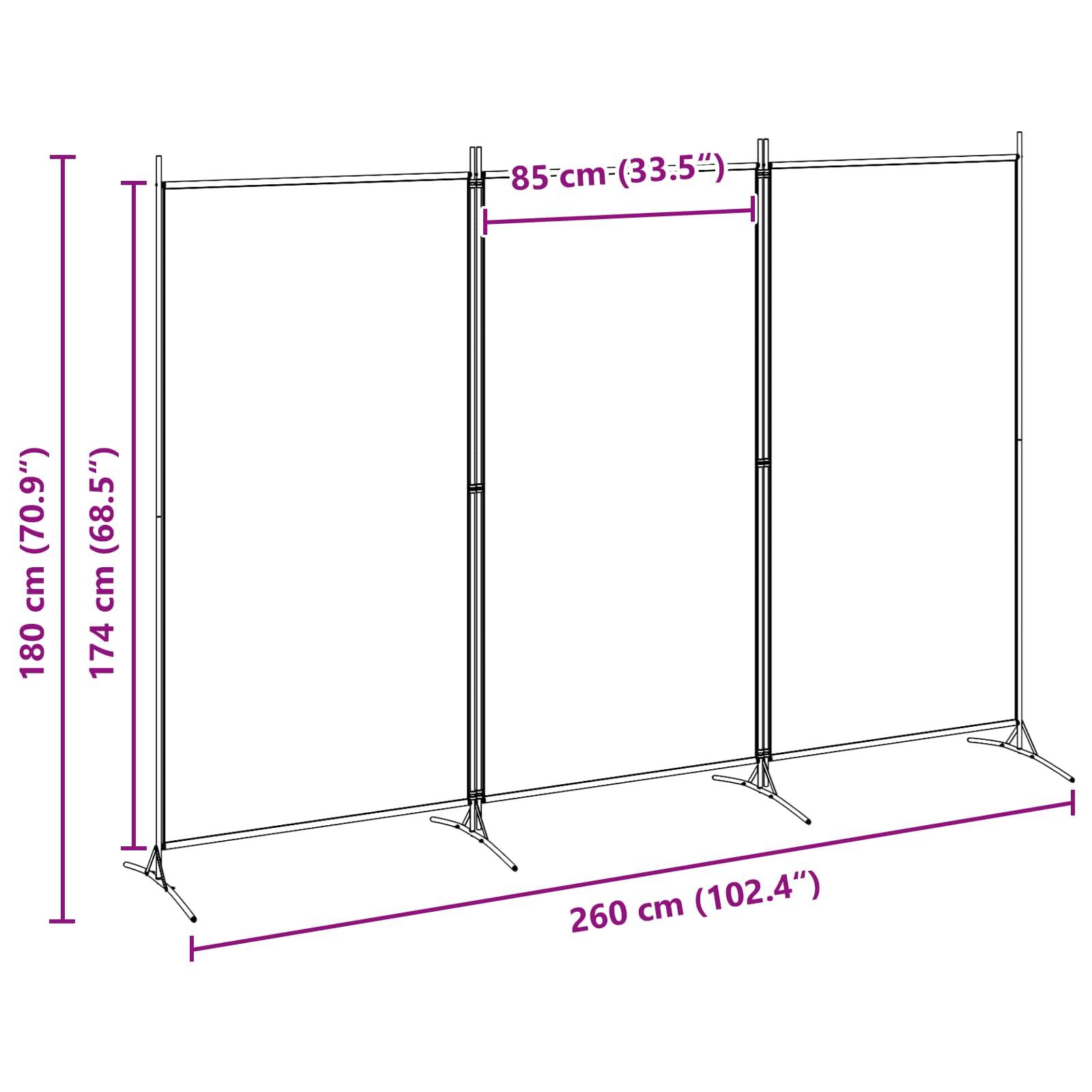 vidaXL 3-teiliger Raumteiler Beige 260 x 180 cm Stoff